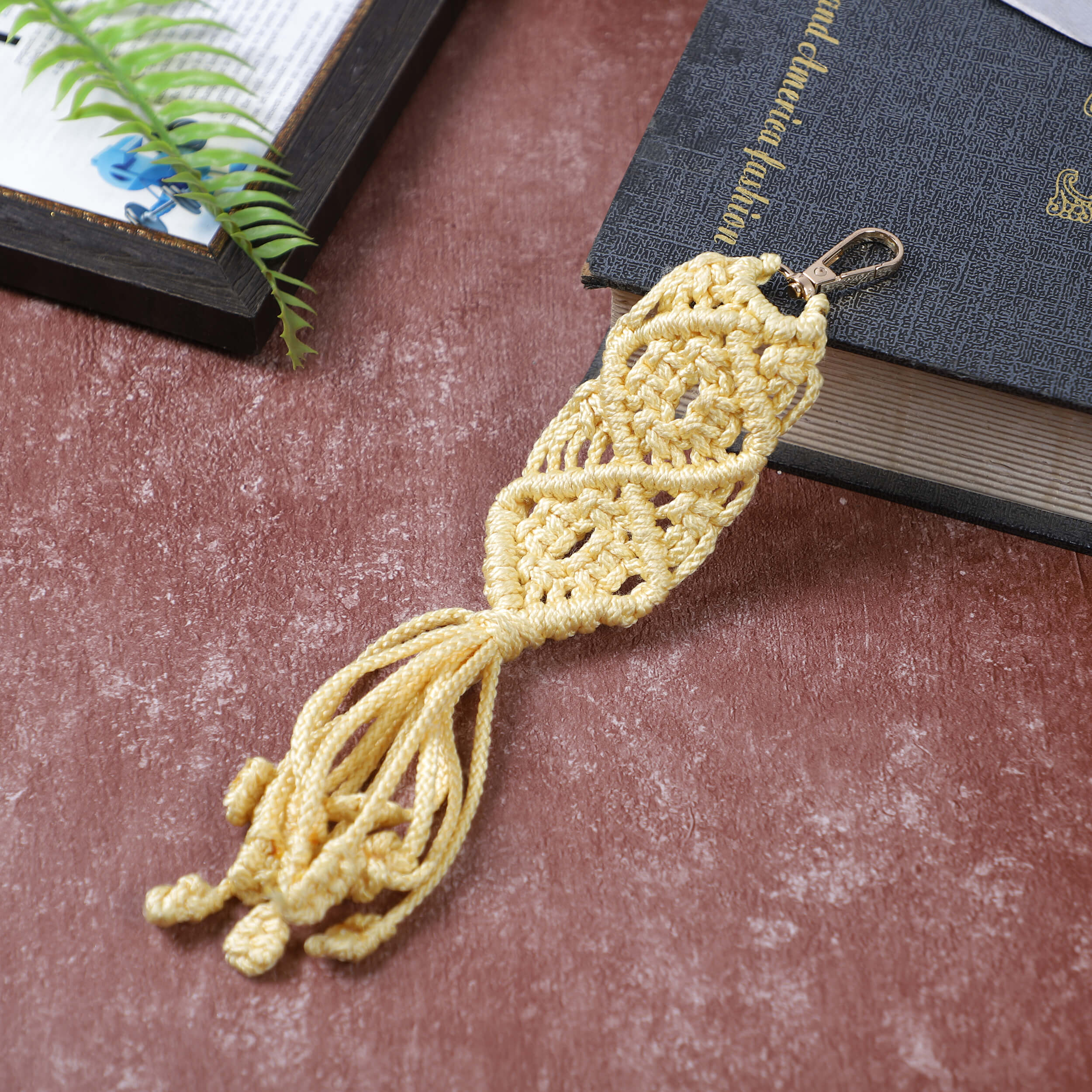Macrame Long Bag Charms with Lobster Clasp - Yellow
