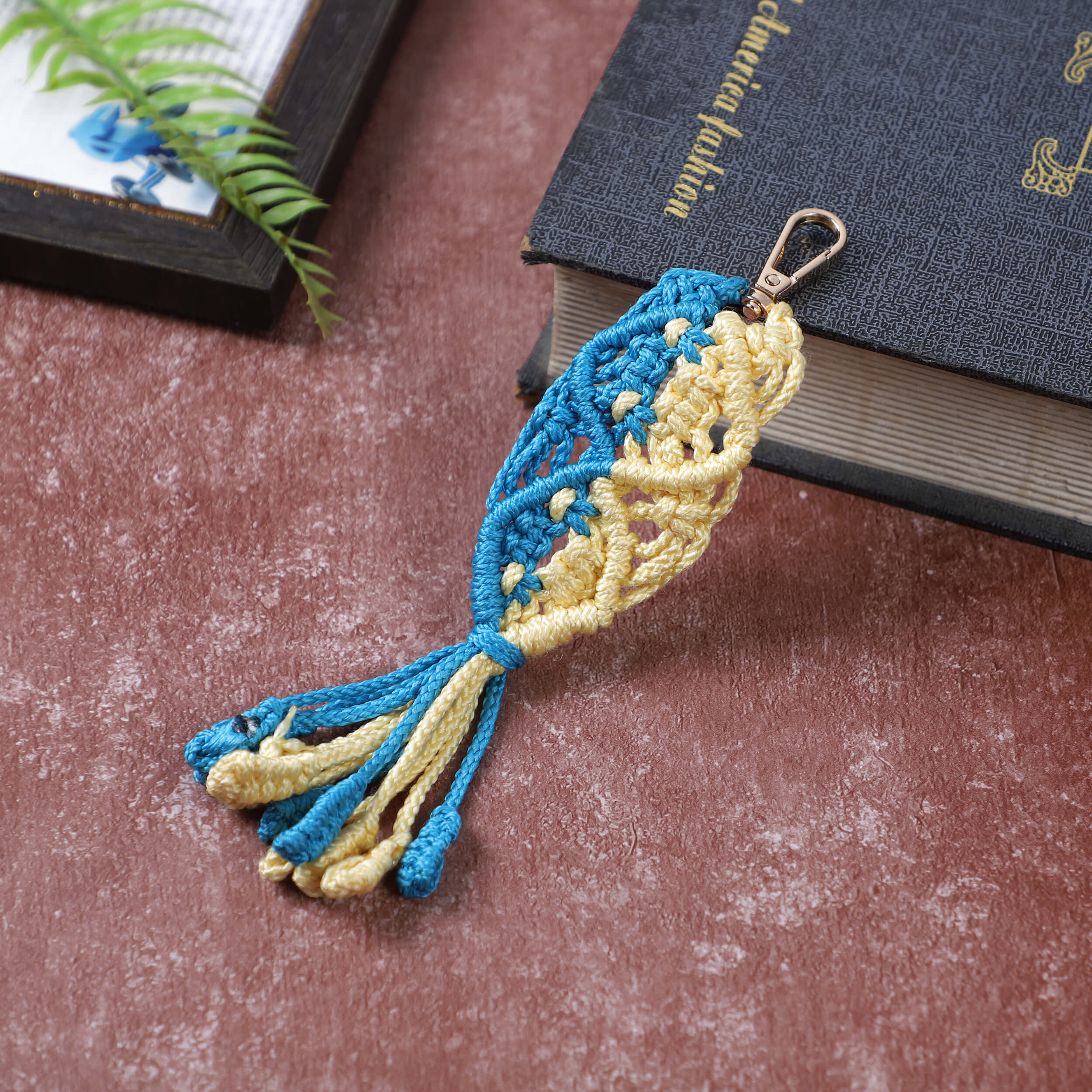 Macrame Long Bag Charms with Lobster Clasp - Yellow/Blue