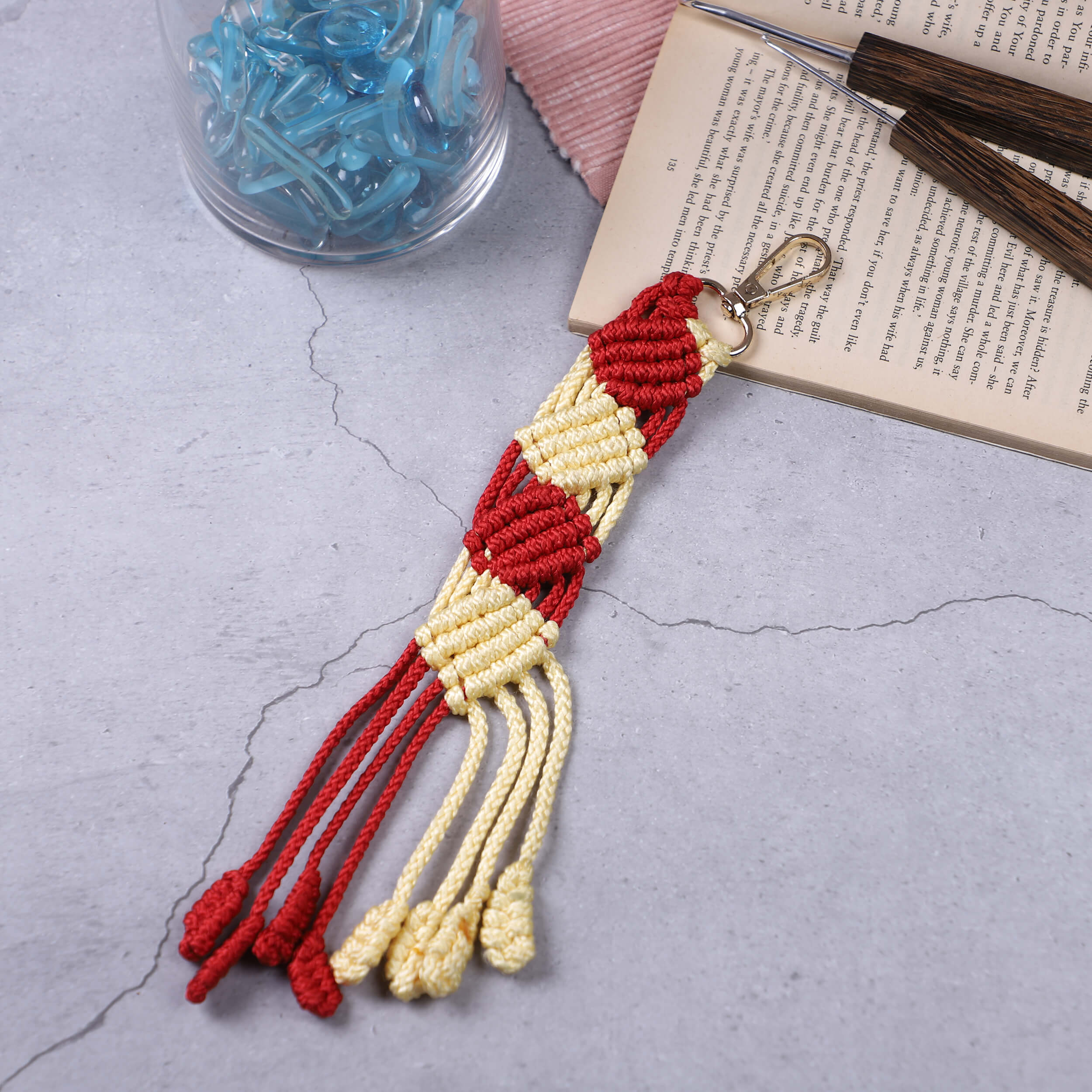 Macrame Long Bag Charms with Lobster Clasp - Yellow/Red