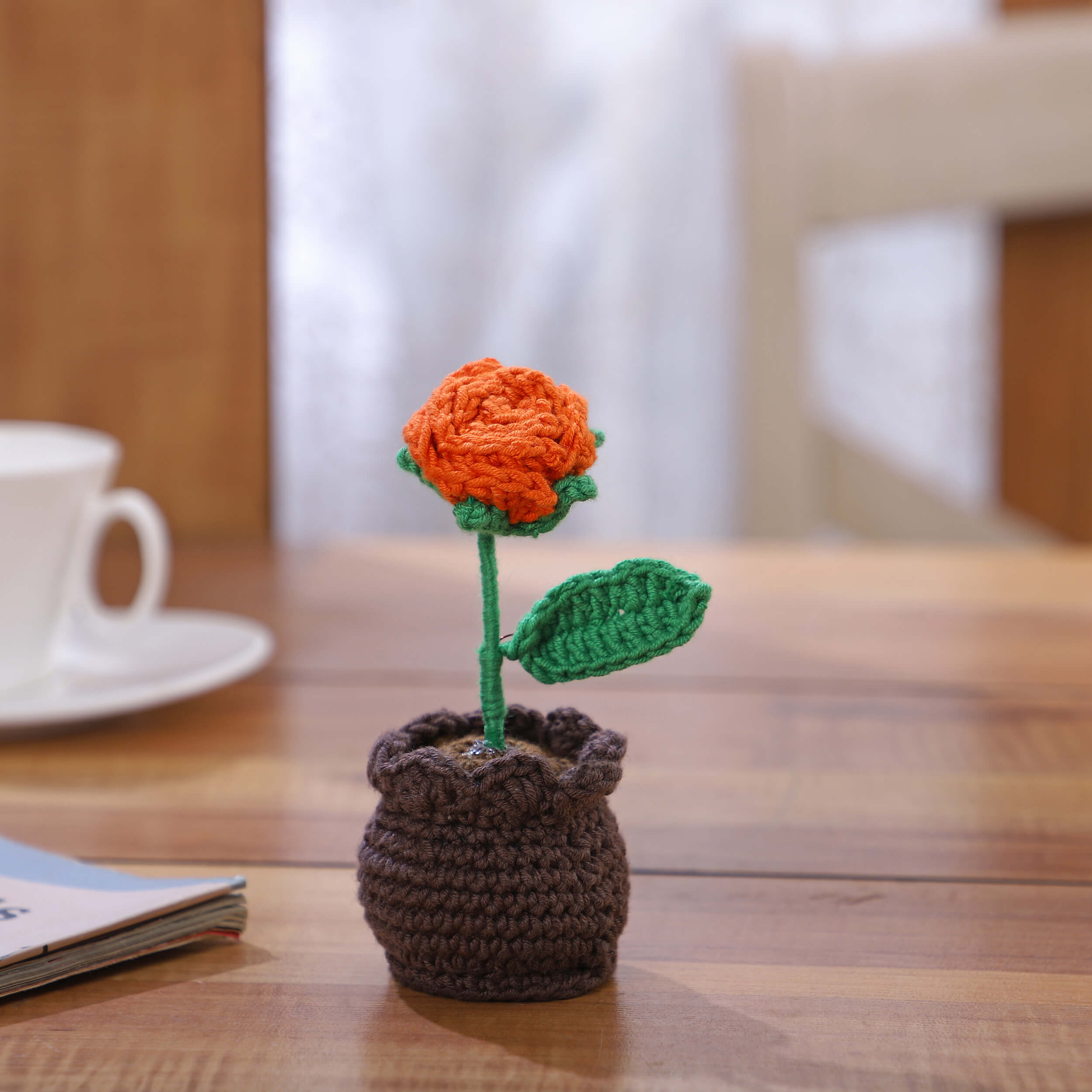 Rose in a Pot - Handcrafted Crochet Flowers