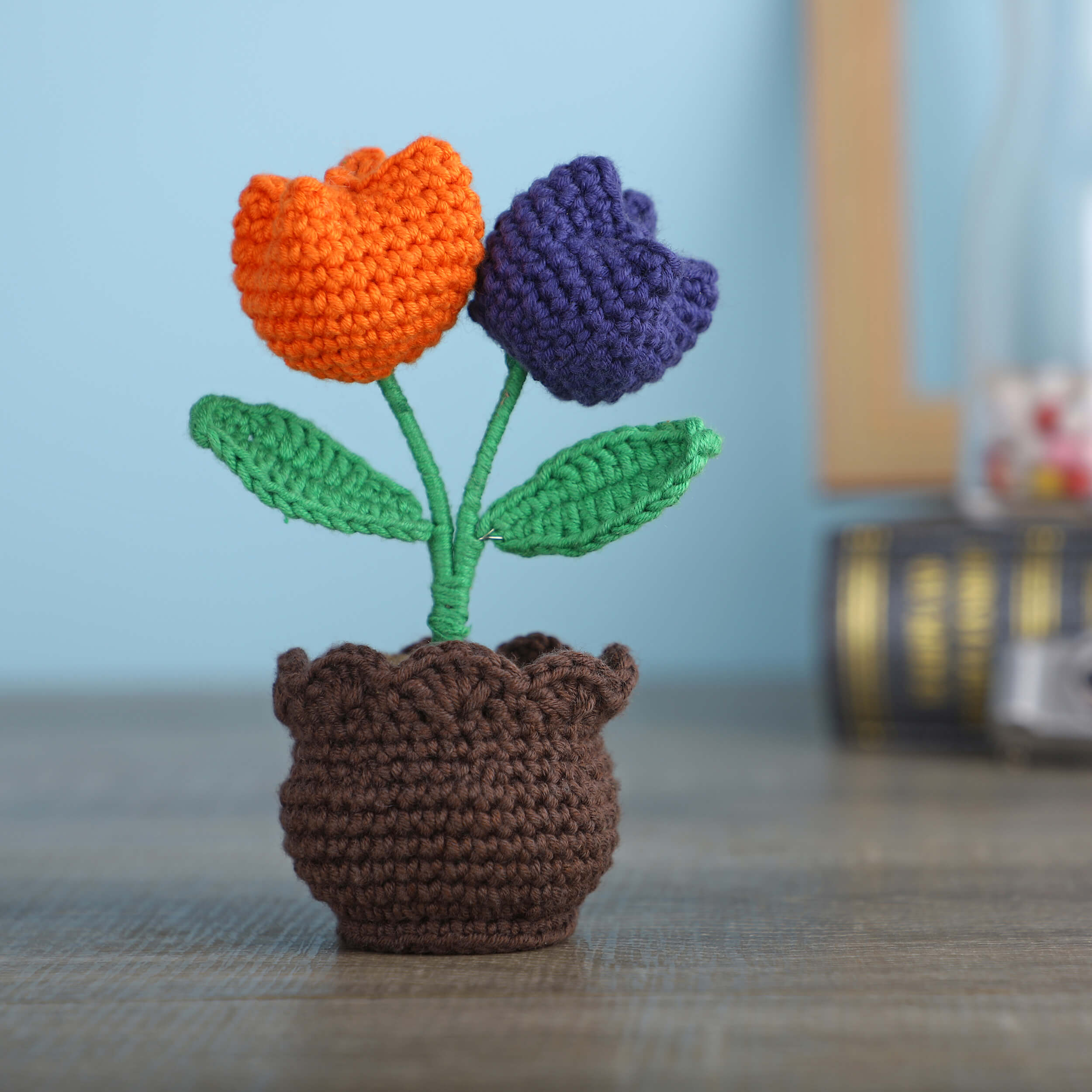 Two Tulips in a Pot - Handcrafted Crochet Flowers