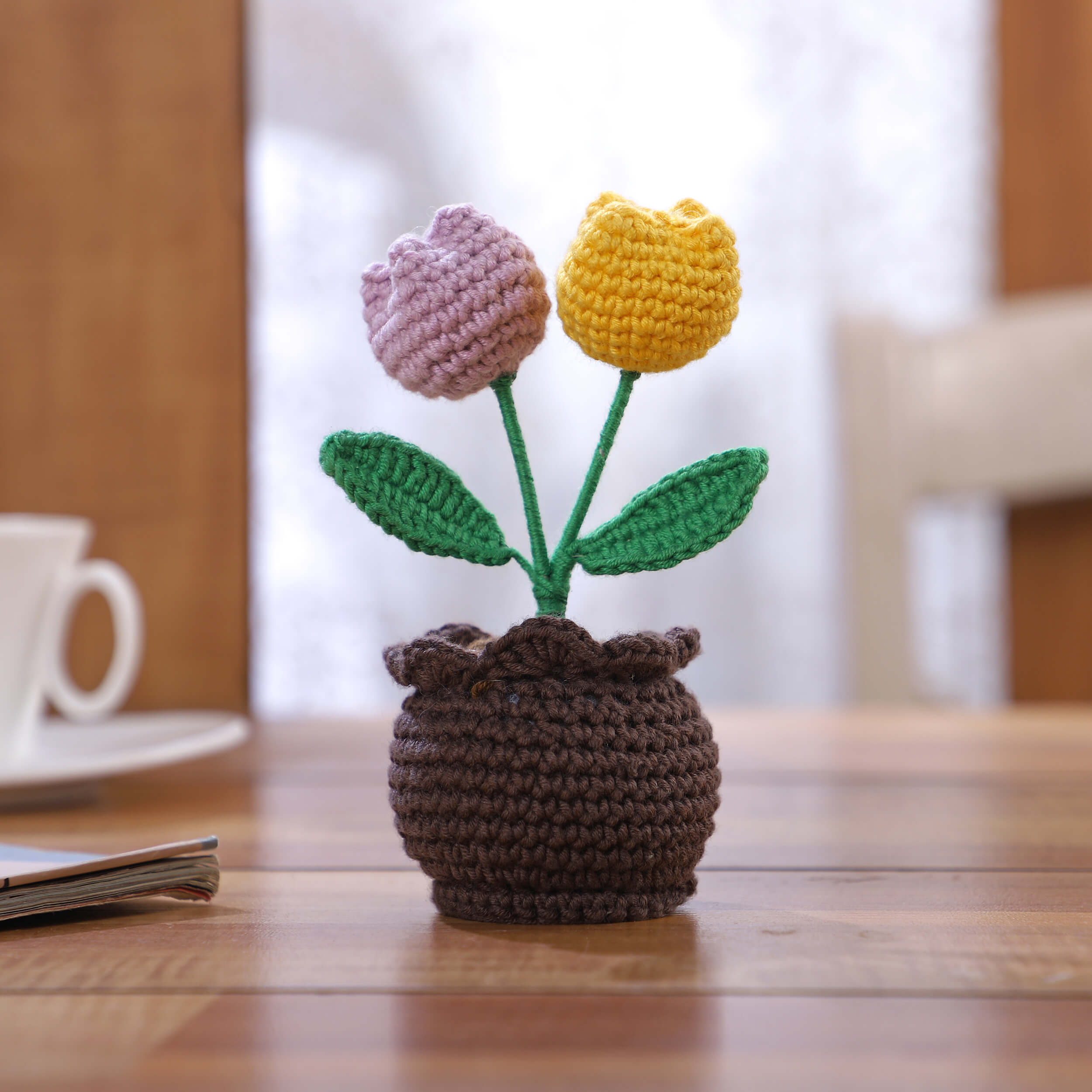 Two Tulips in a Pot - Handcrafted Crochet Flowers