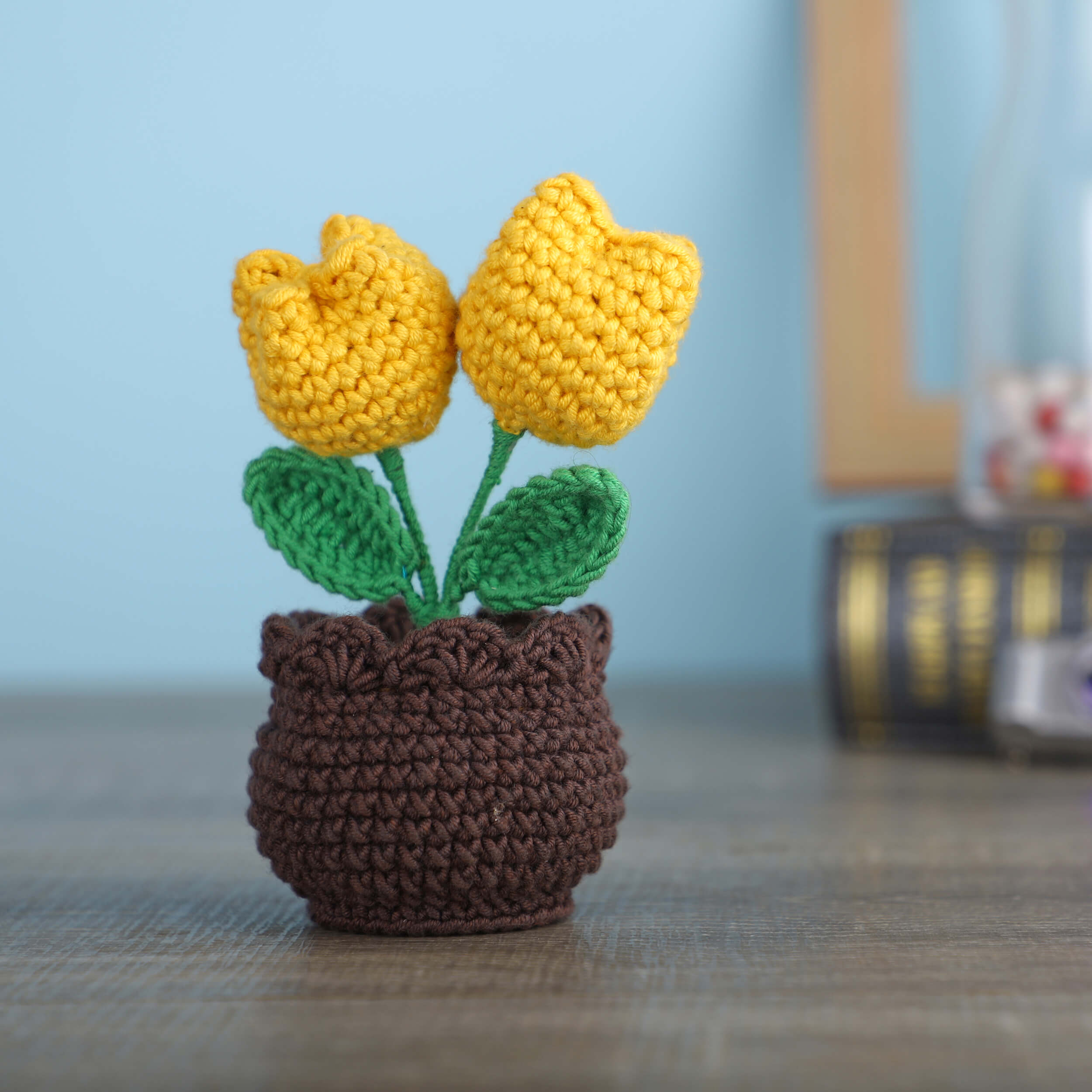 Two Tulips in a Pot - Handcrafted Crochet Flowers
