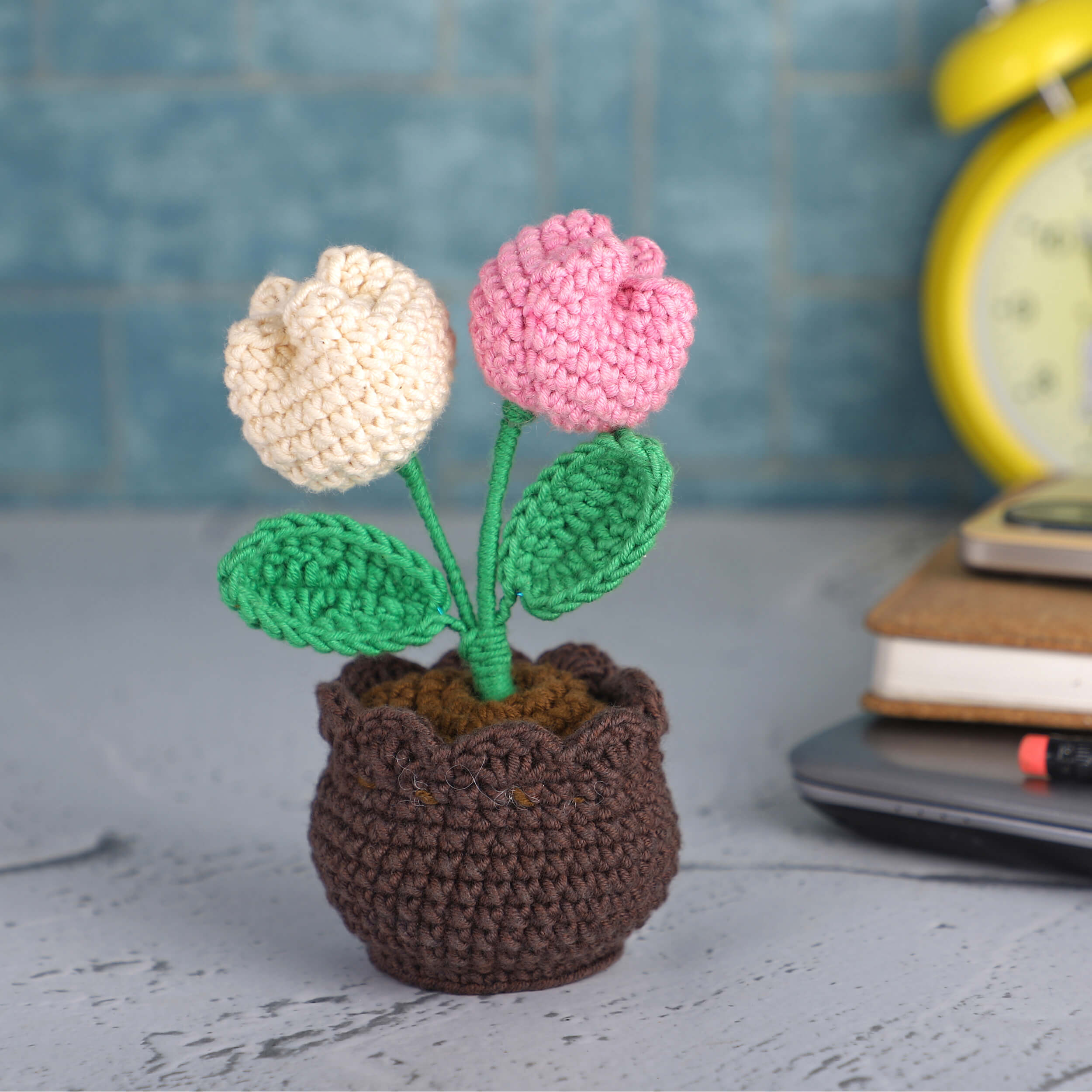 Two Tulips in a Pot - Handcrafted Crochet Flowers