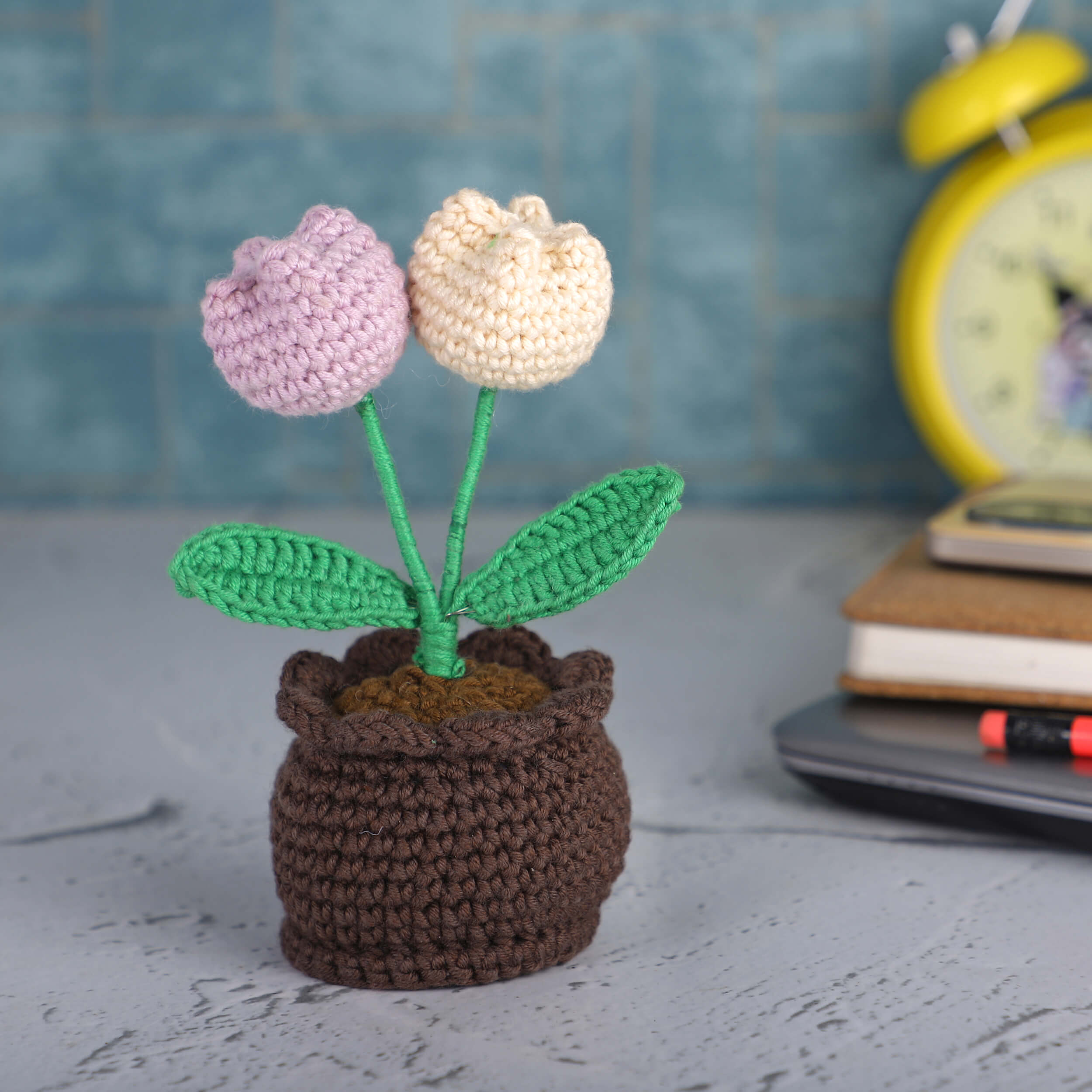 Two Tulips in a Pot - Handcrafted Crochet Flowers