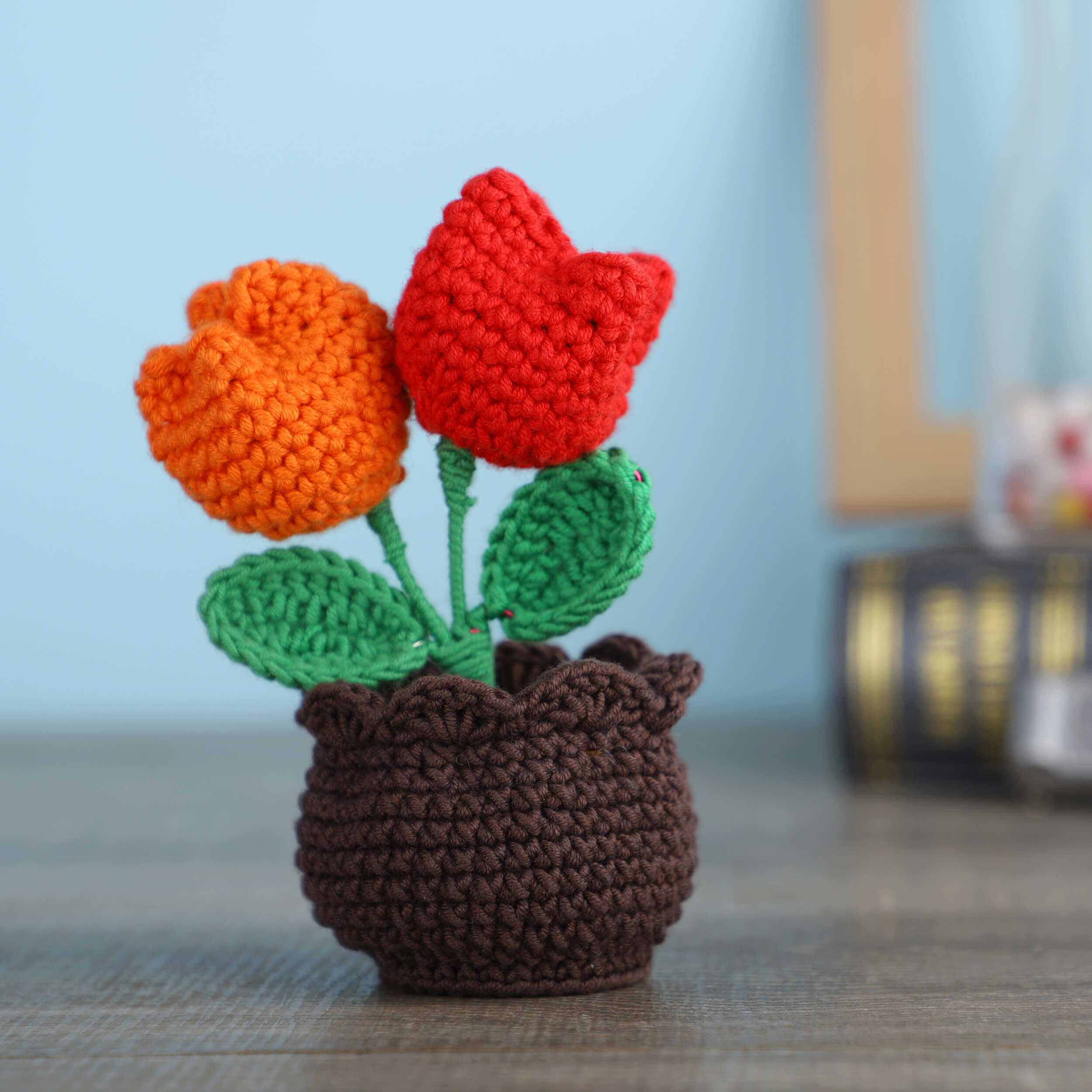 Two Tulips in a Pot - Handcrafted Crochet Flowers