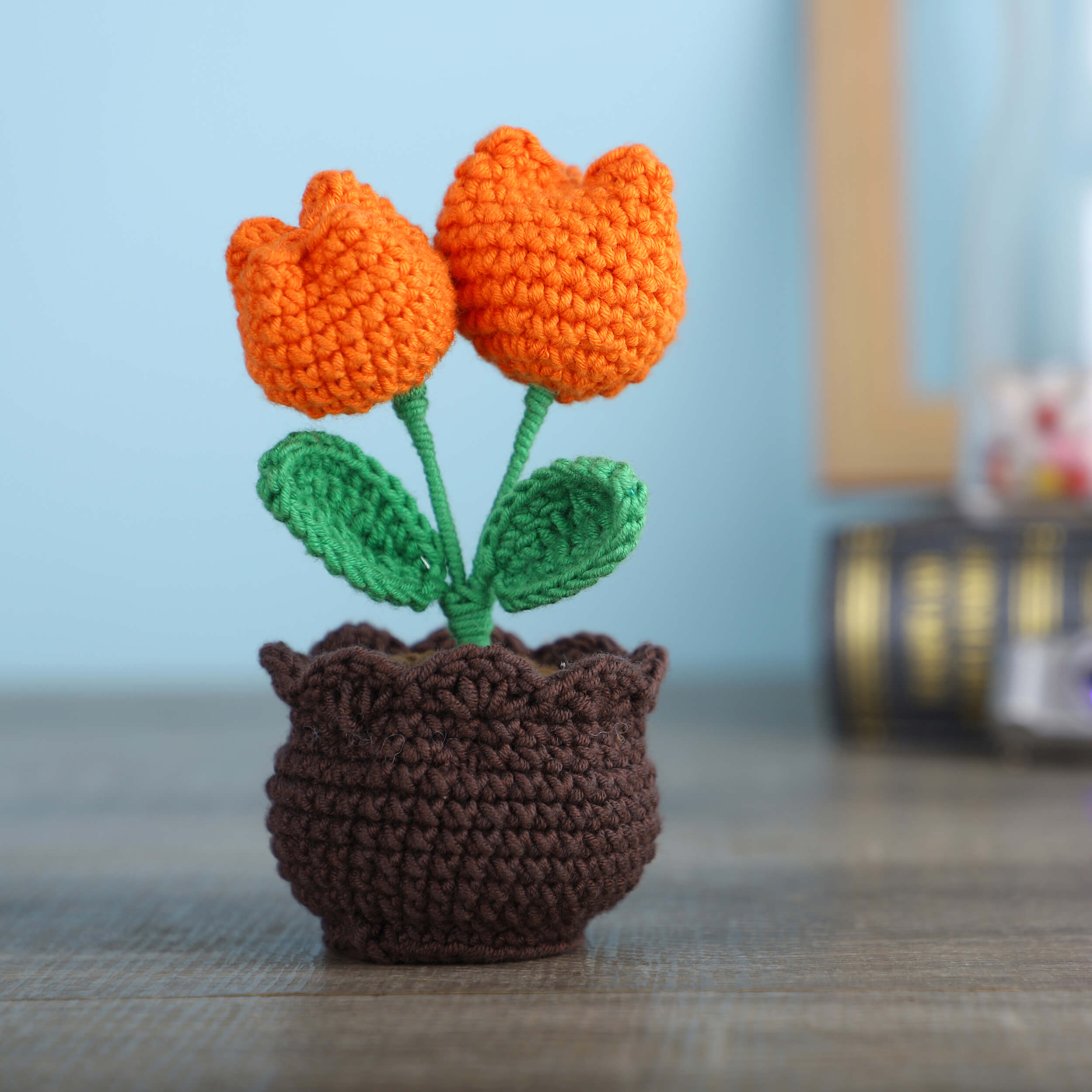Two Tulips in a Pot - Handcrafted Crochet Flowers