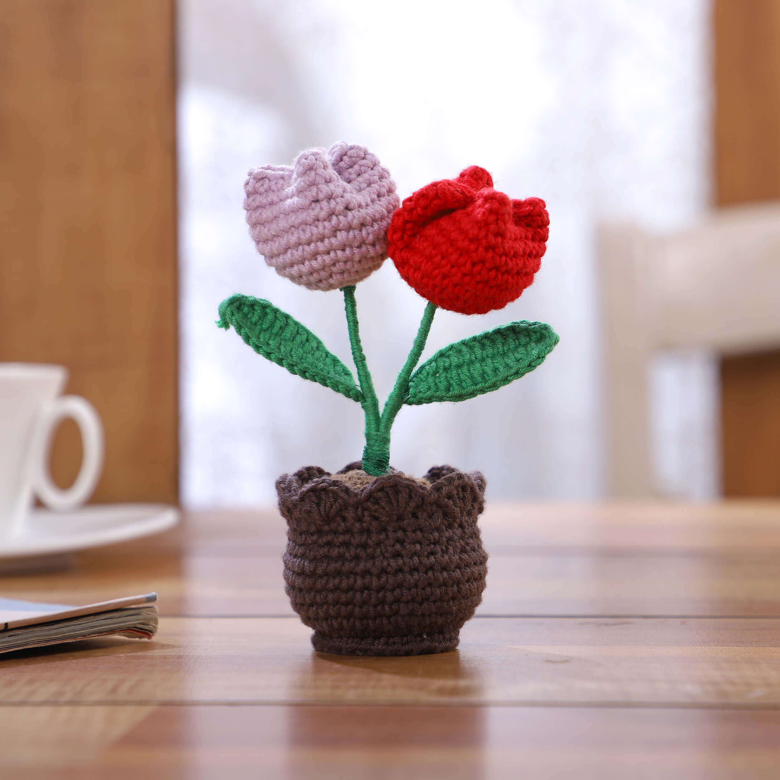 Two Tulips in a Pot - Handcrafted Crochet Flowers