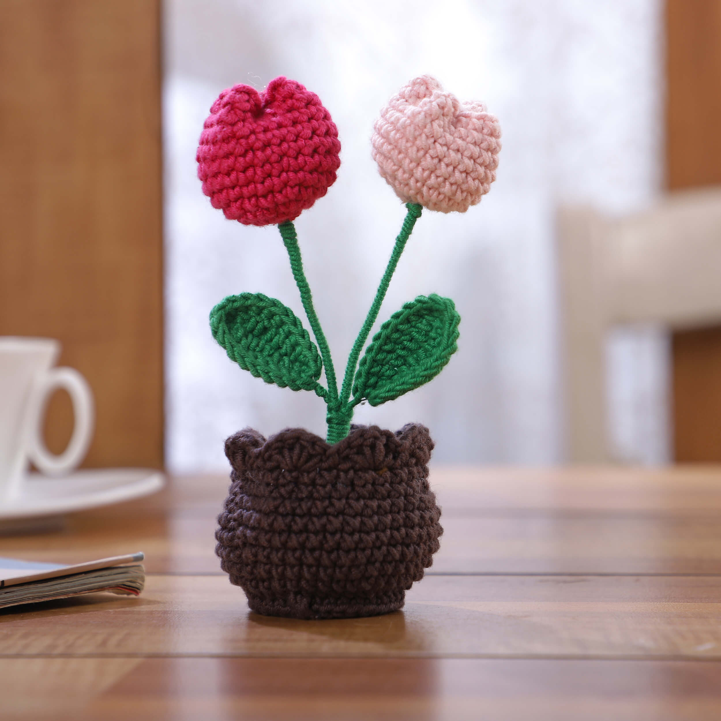 Two Tulips in a Pot - Handcrafted Crochet Flowers