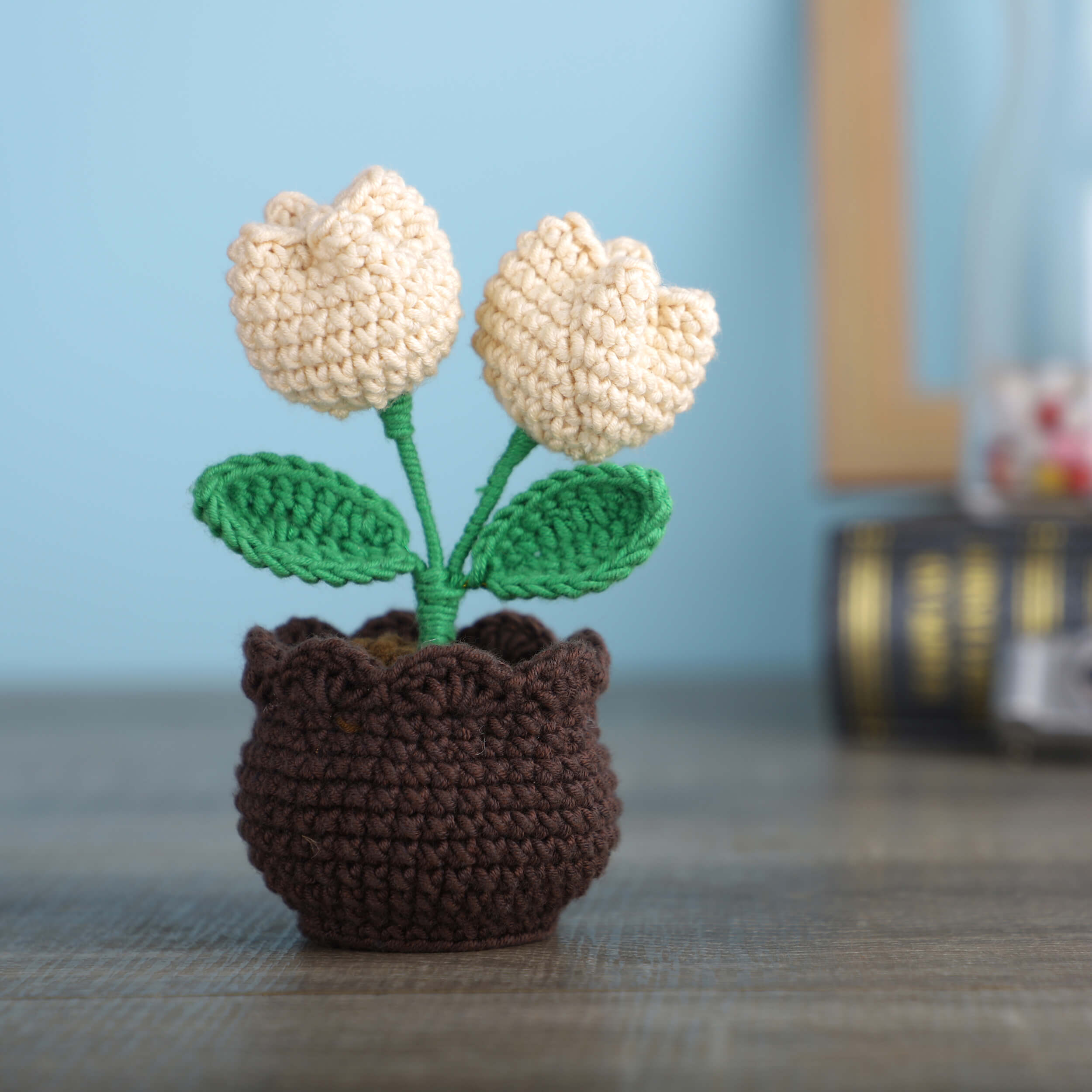 Two Tulips in a Pot - Handcrafted Crochet Flowers