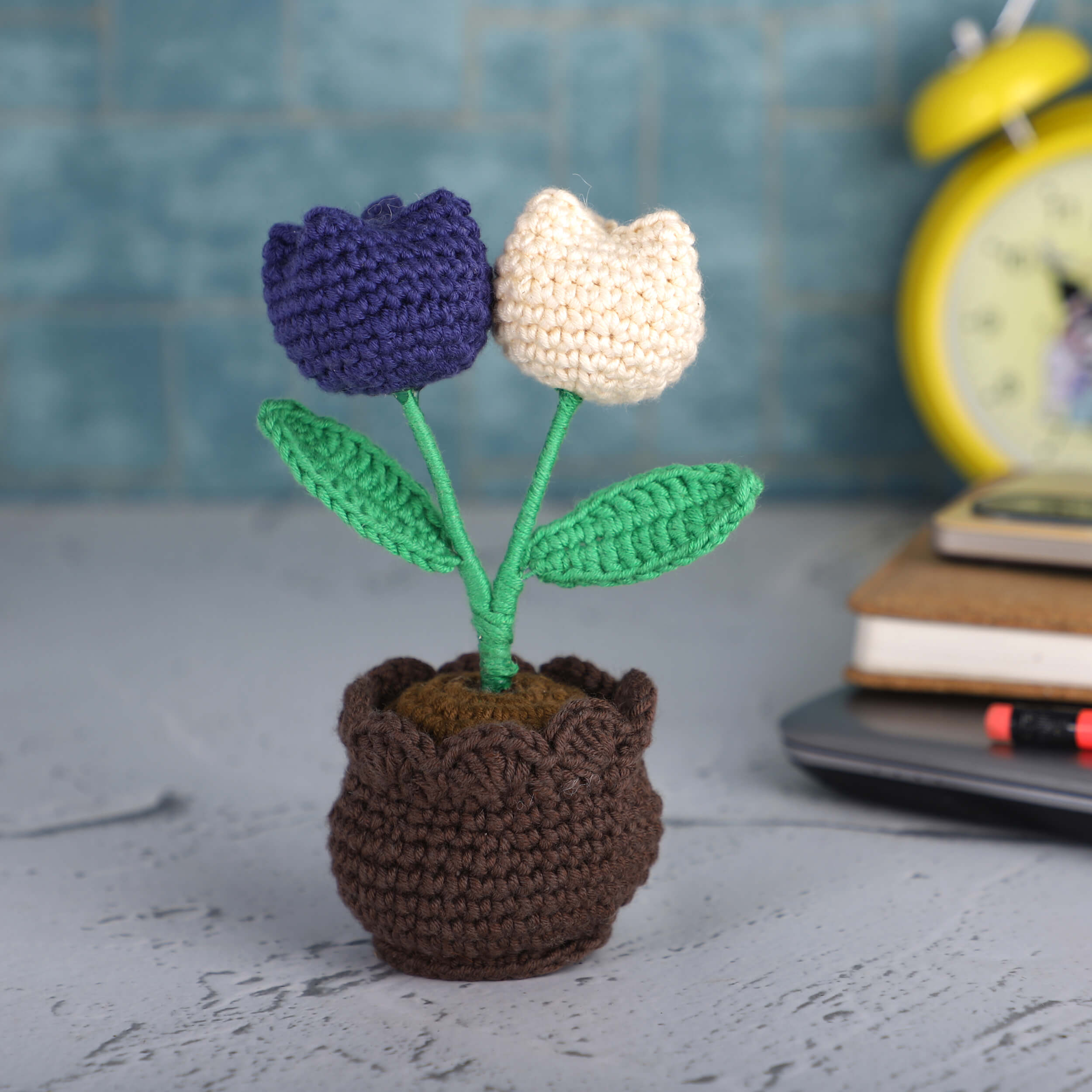 Two Tulips in a Pot - Handcrafted Crochet Flowers