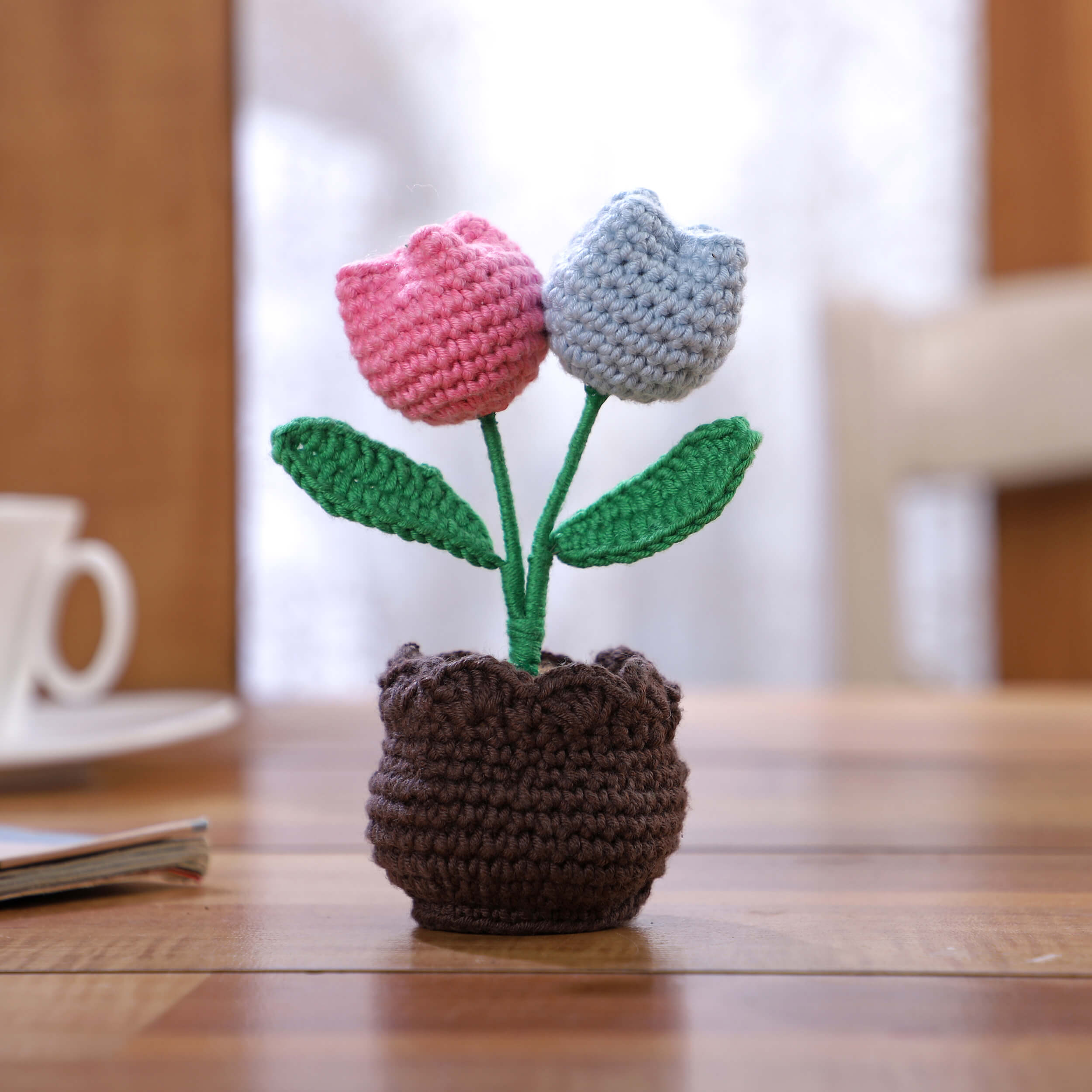 Two Tulips in a Pot - Handcrafted Crochet Flowers