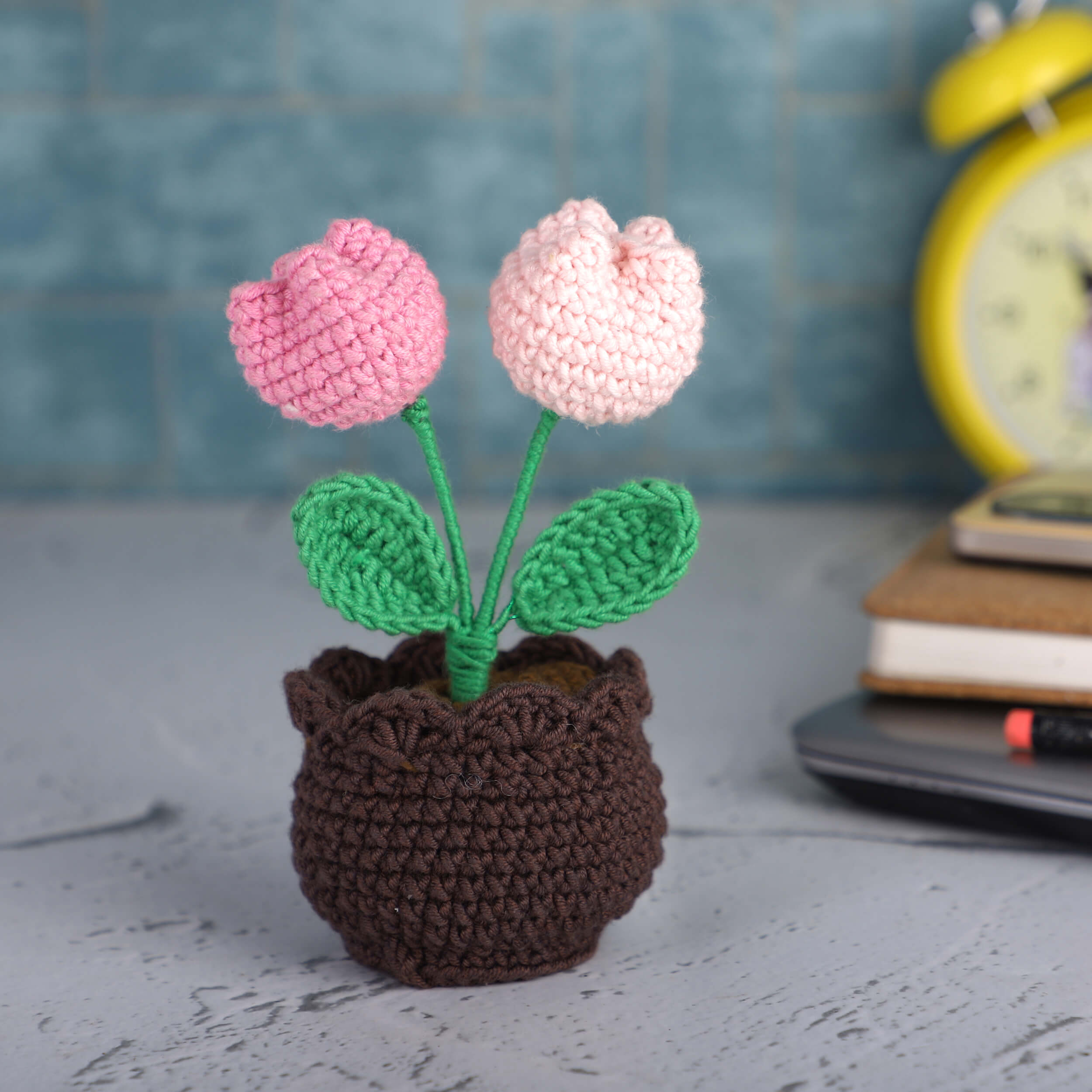 Two Tulips in a Pot - Handcrafted Crochet Flowers