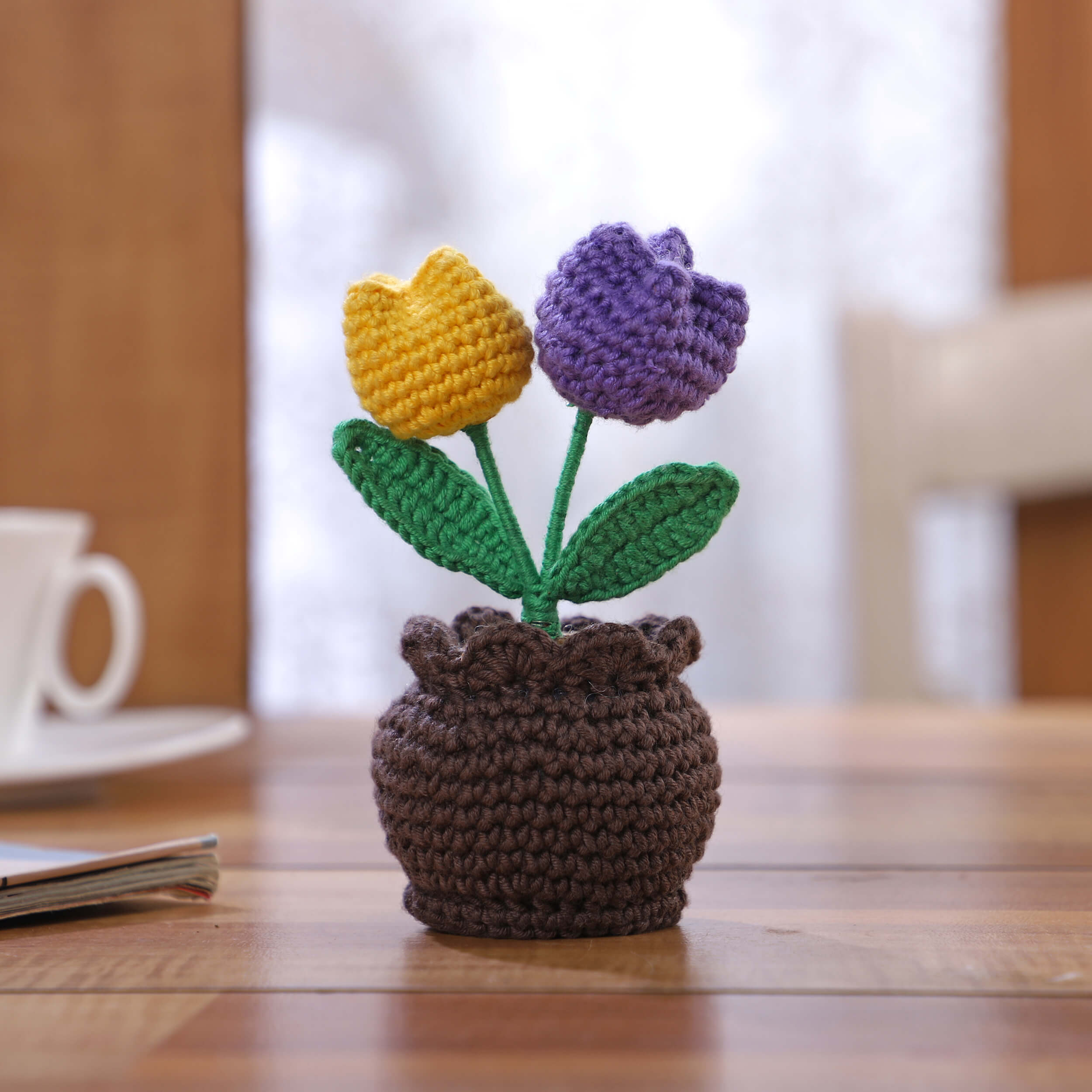 Two Tulips in a Pot - Handcrafted Crochet Flowers