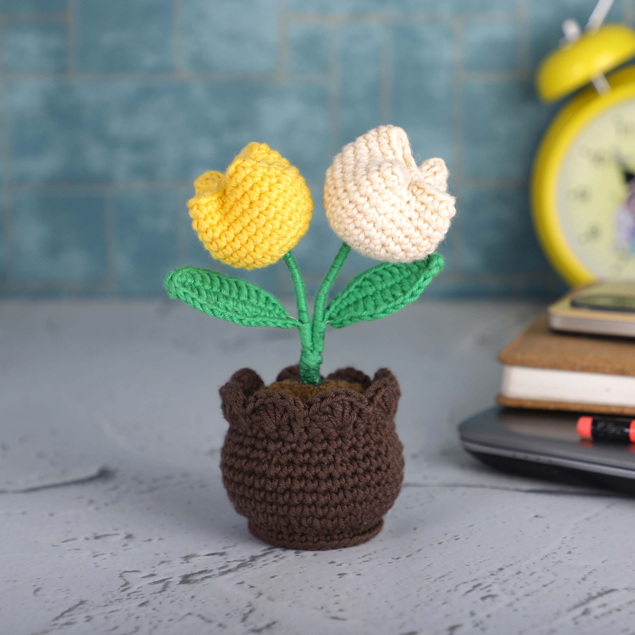 Two Tulips in a Pot - Handcrafted Crochet Flowers