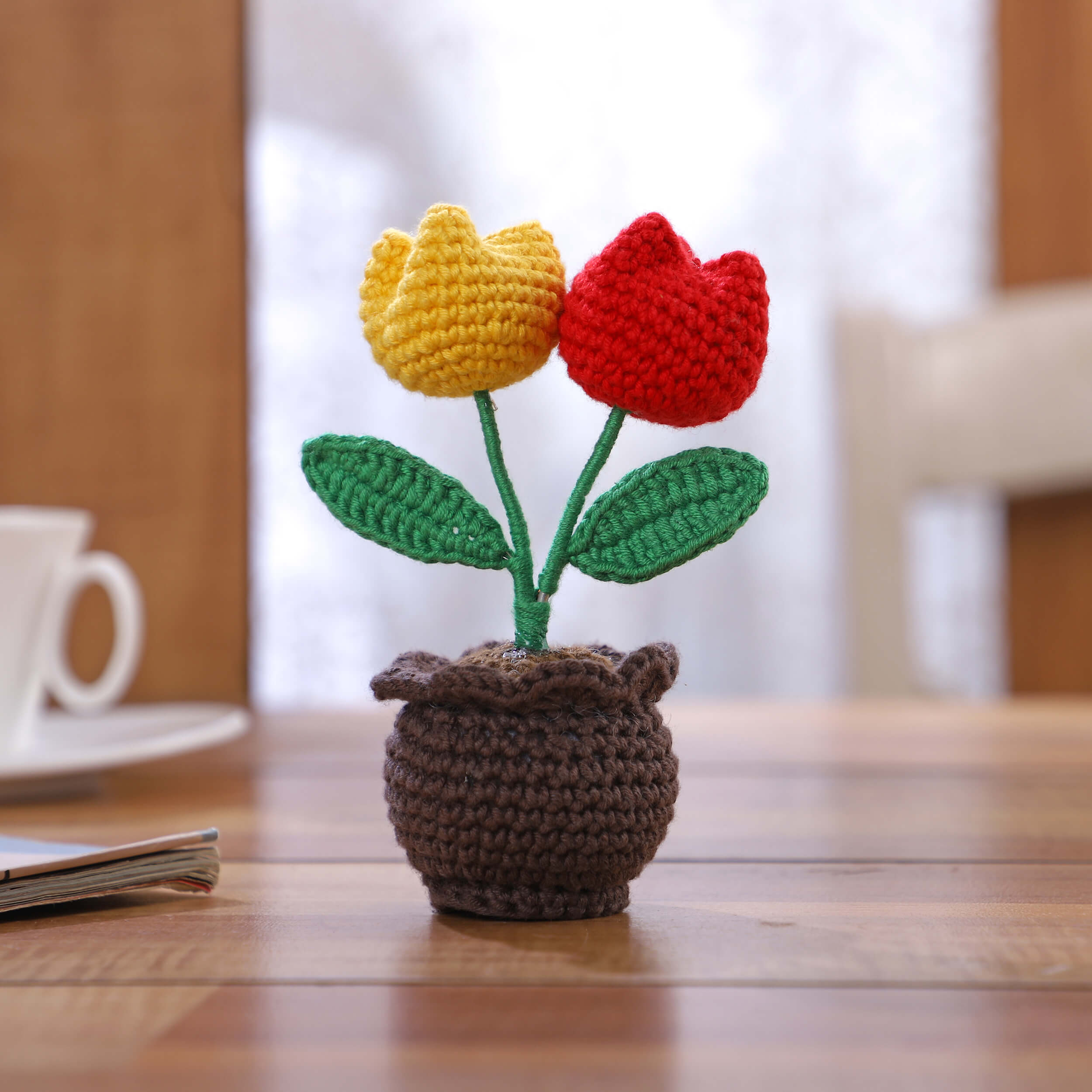 Two Tulips in a Pot - Handcrafted Crochet Flowers