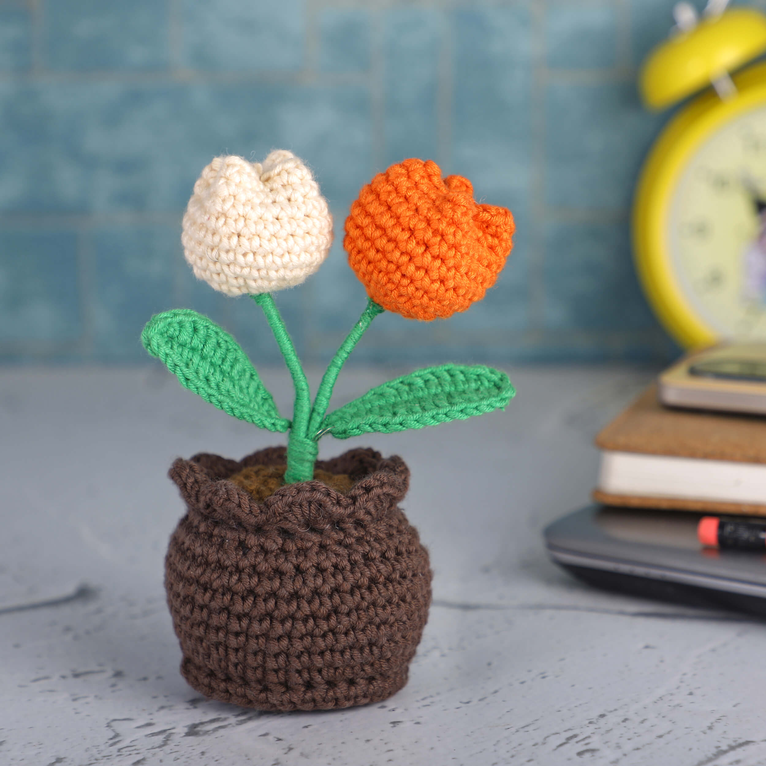 Two Tulips in a Pot - Handcrafted Crochet Flowers