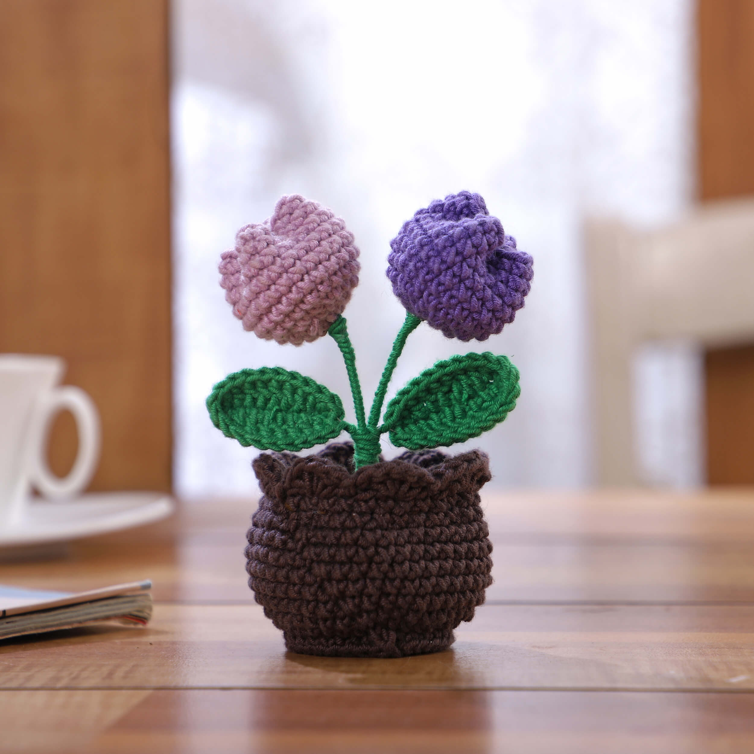 Two Tulips in a Pot - Handcrafted Crochet Flowers