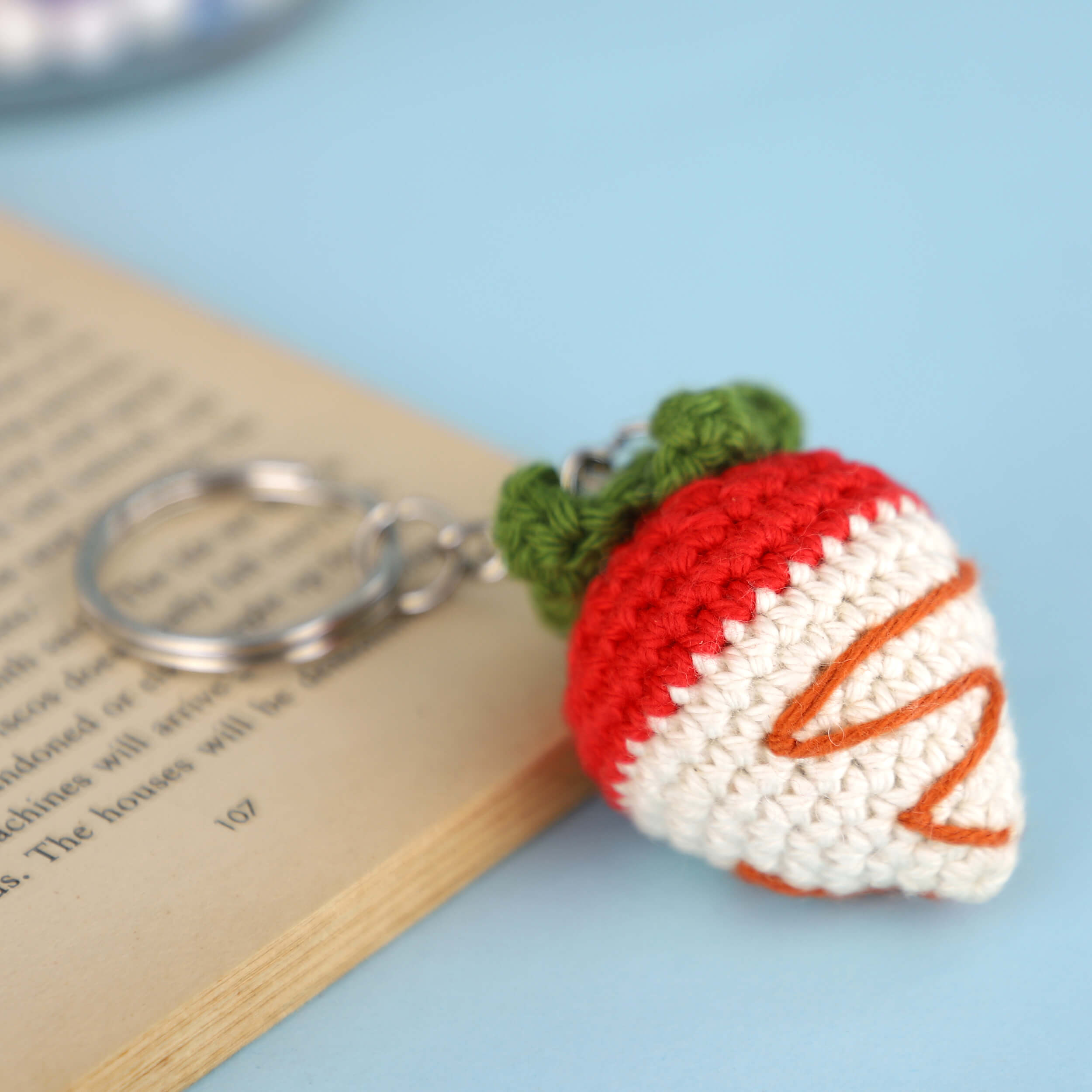 Strawberry in White Chocolate Keychain - White