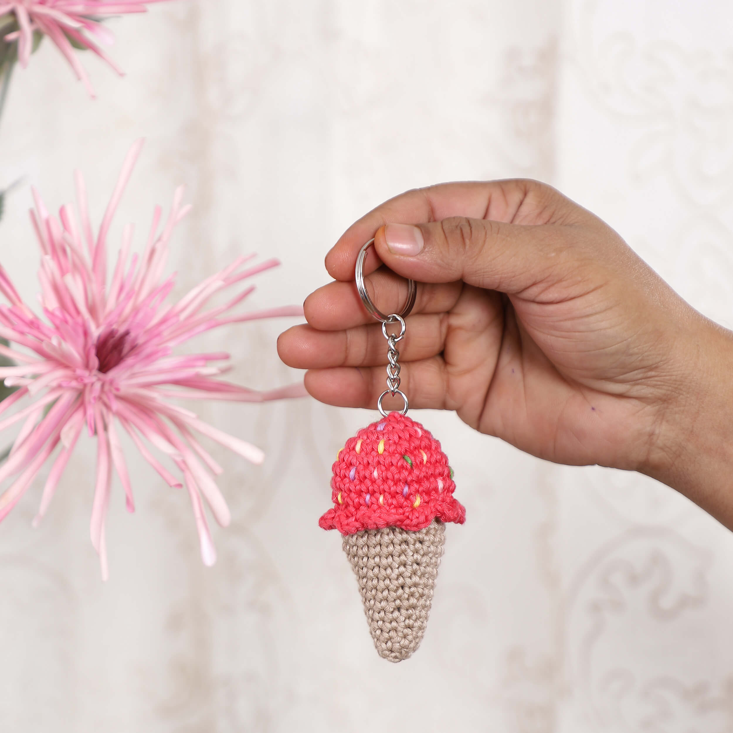 Handmade Crochet Ice Cream Cone Keychain