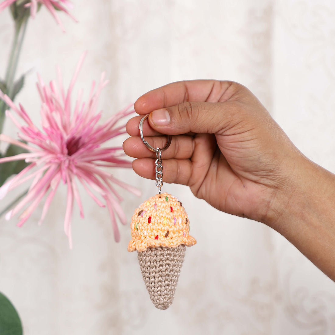 Handmade Crochet Ice Cream Cone Keychain