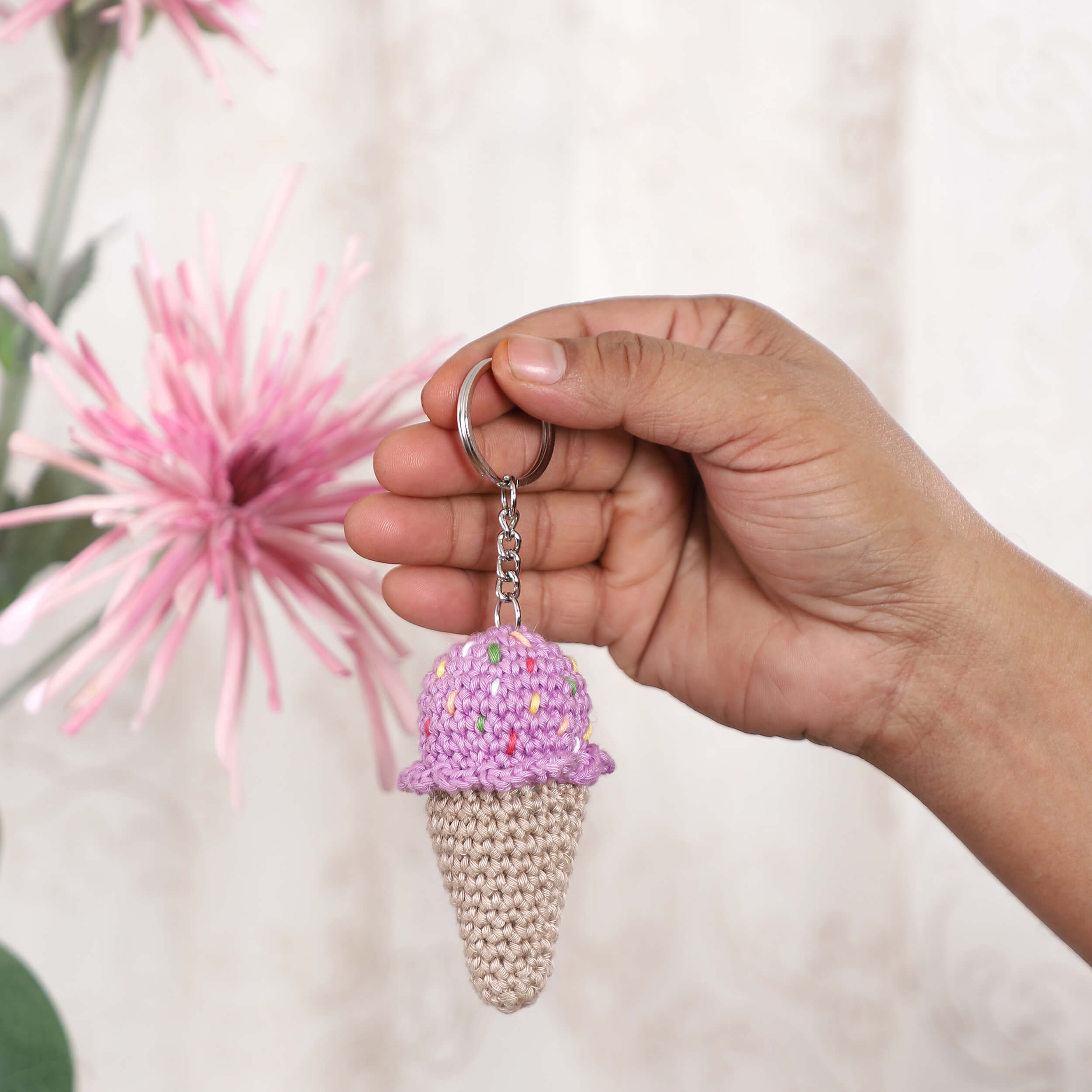 Handmade Crochet Ice Cream Cone Keychain