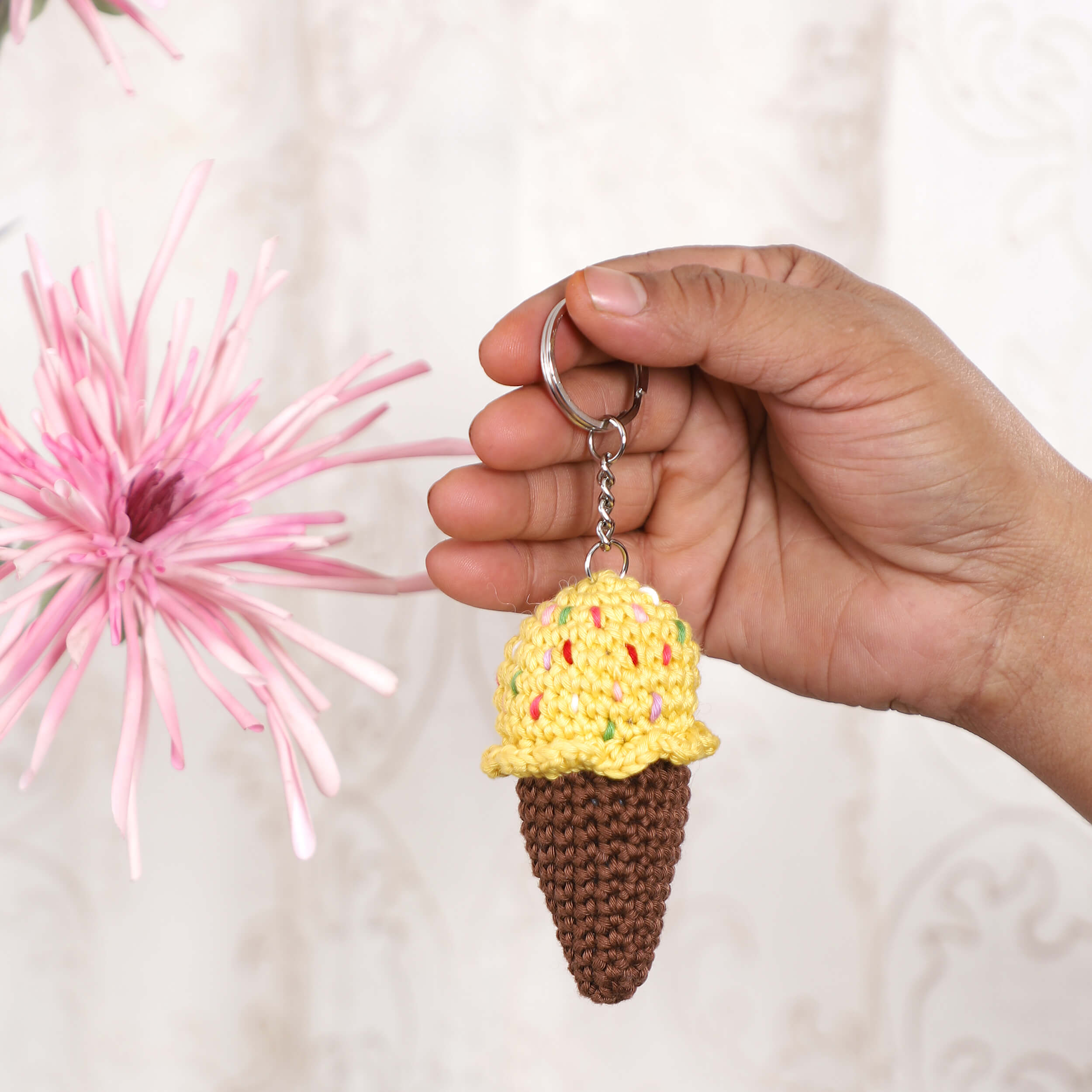 Handmade Crochet Ice Cream Cone Keychain