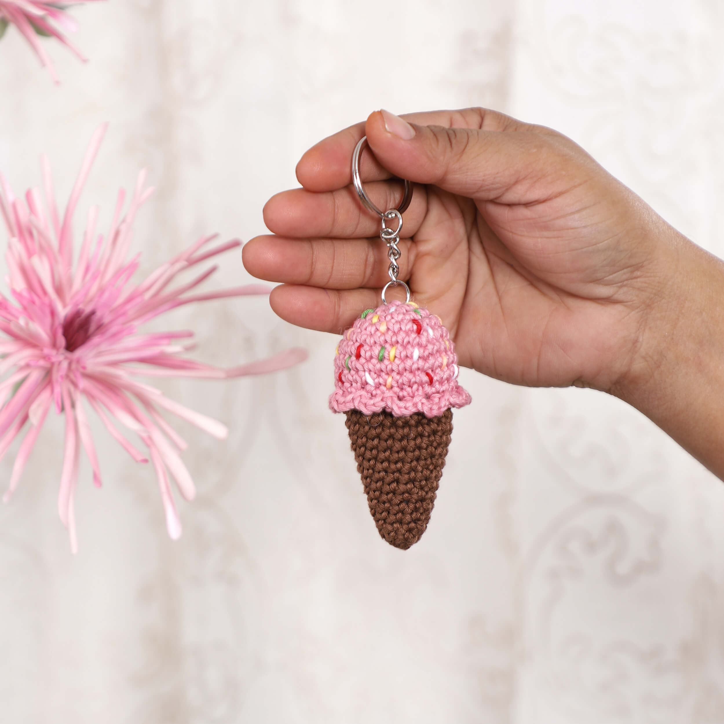 Handmade Crochet Ice Cream Cone Keychain