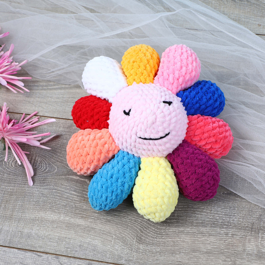 Handmade Amigurumi Plush Cushion - Multi Flower