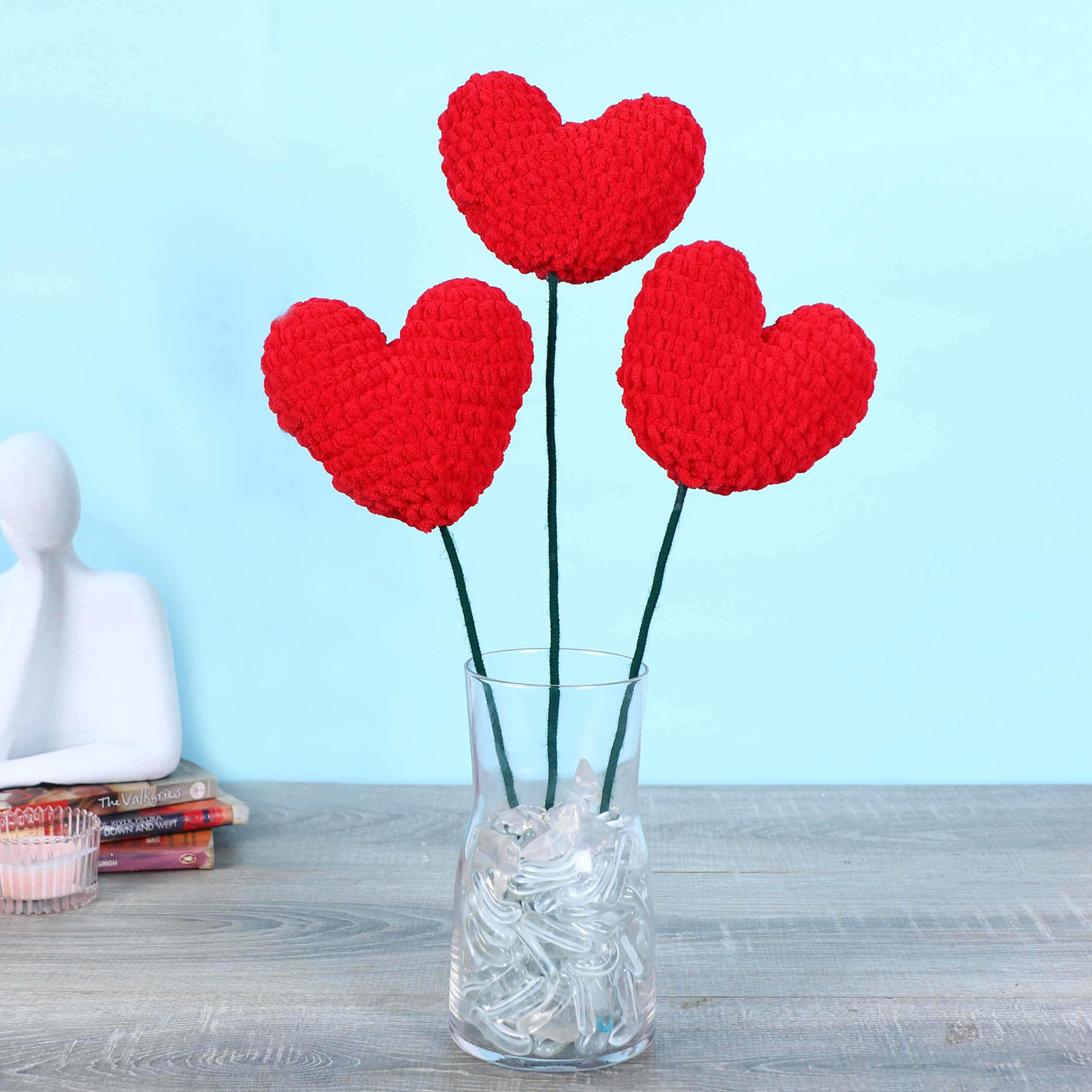 Handmade Amigurumi Heart on a Bendable Stick - Red