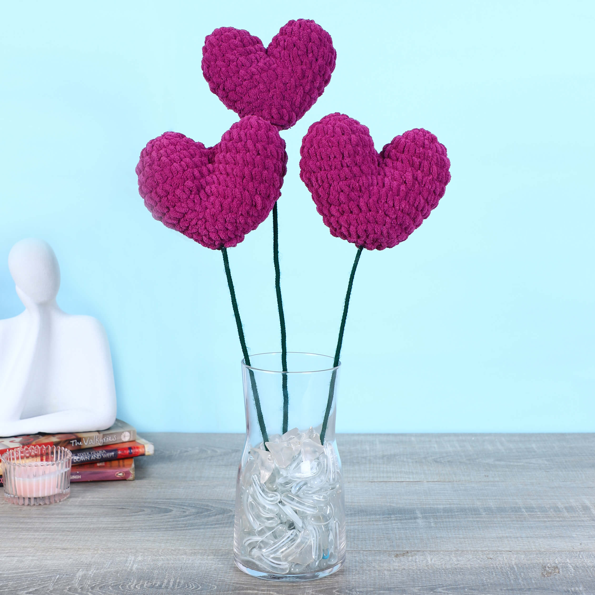Handmade Amigurumi Heart on a Bendable Stick - Violet