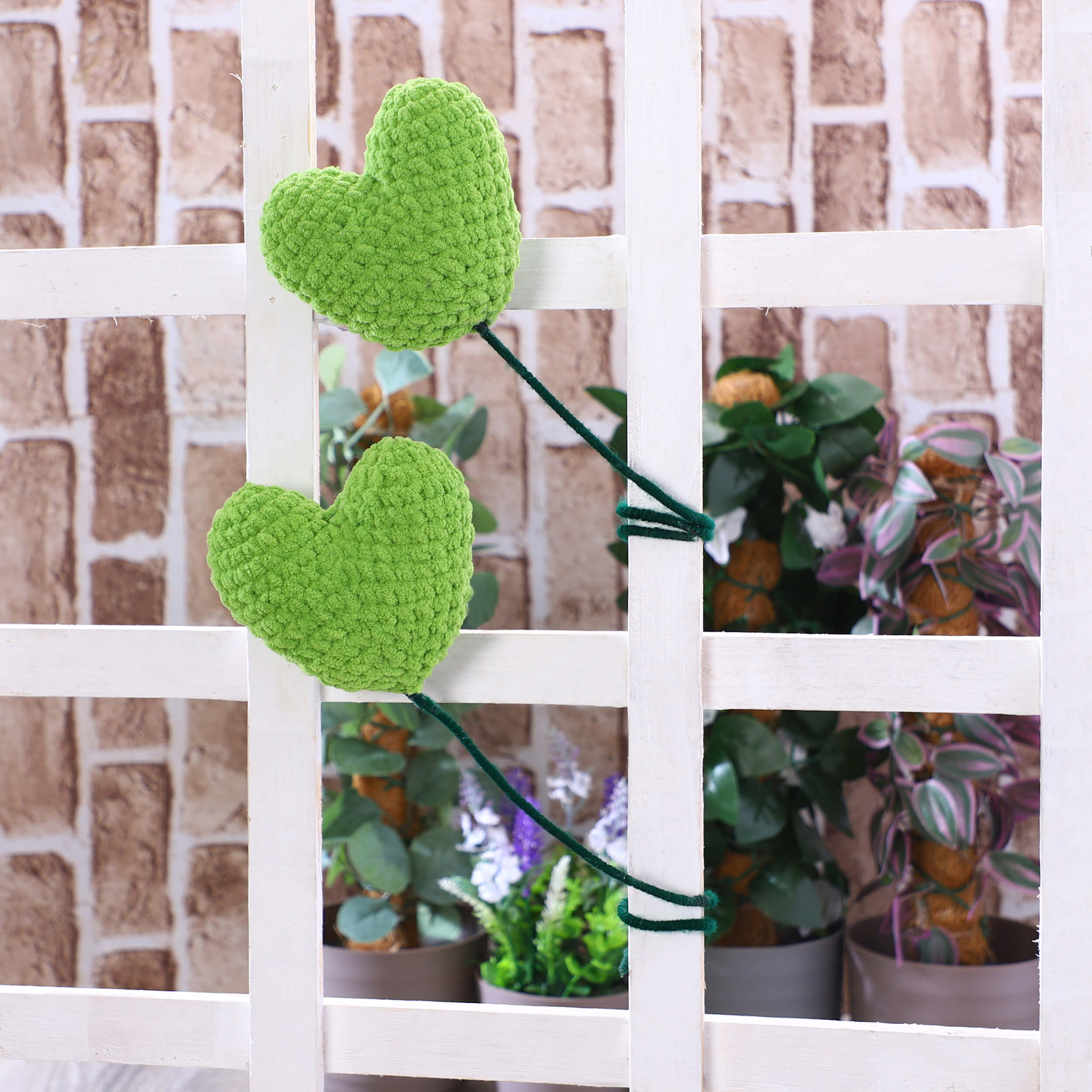 Handmade Amigurumi Heart on a Bendable Stick - Green