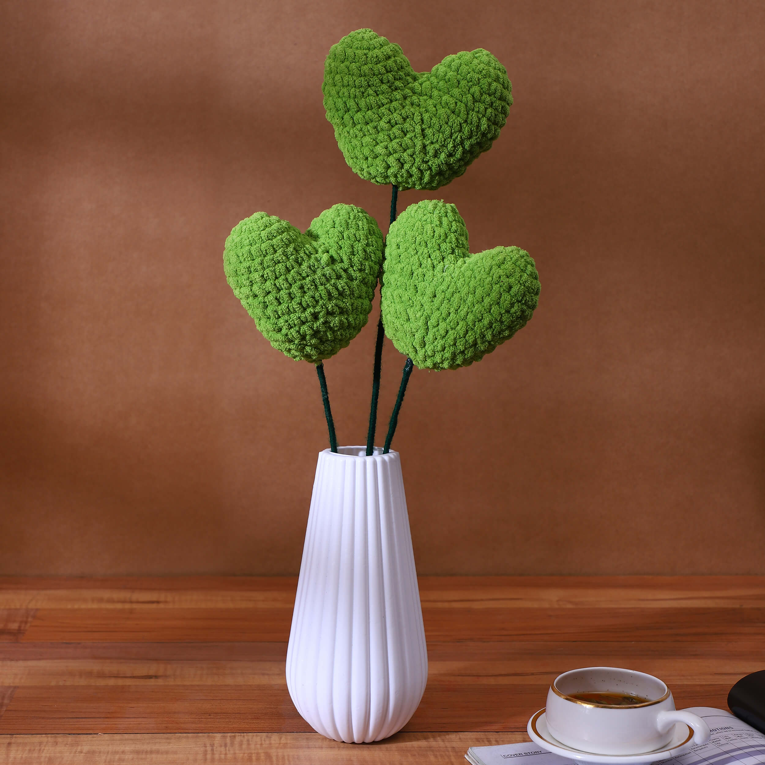 Handmade Amigurumi Heart on a Bendable Stick - Green