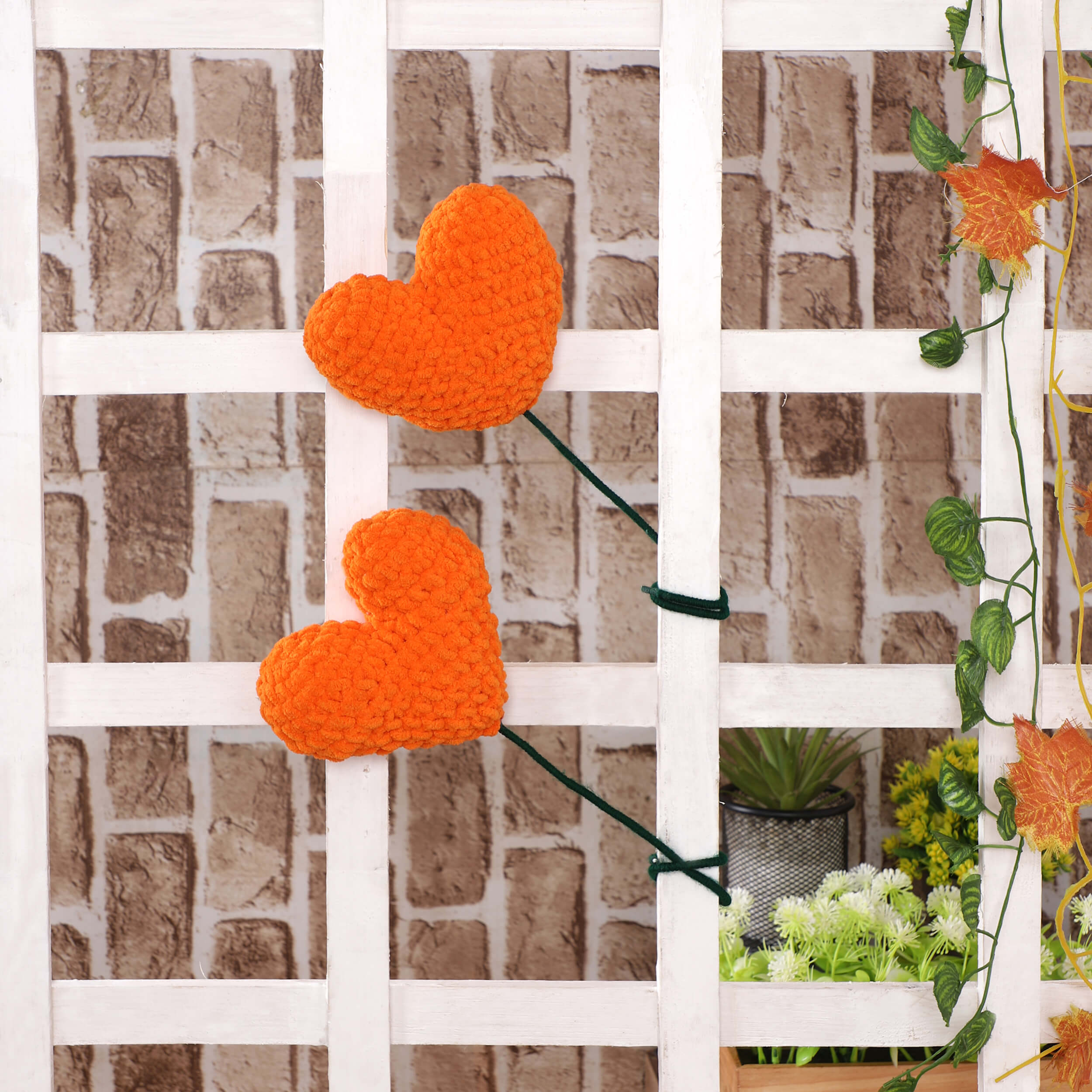 Handmade Amigurumi Heart on a Bendable Stick - Orange