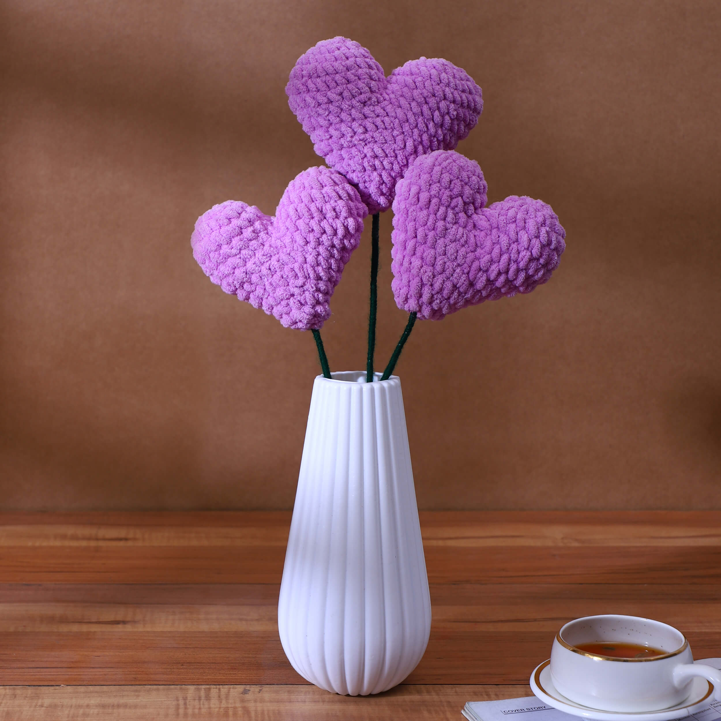 Handmade Amigurumi Heart on a Bendable Stick - Lilac