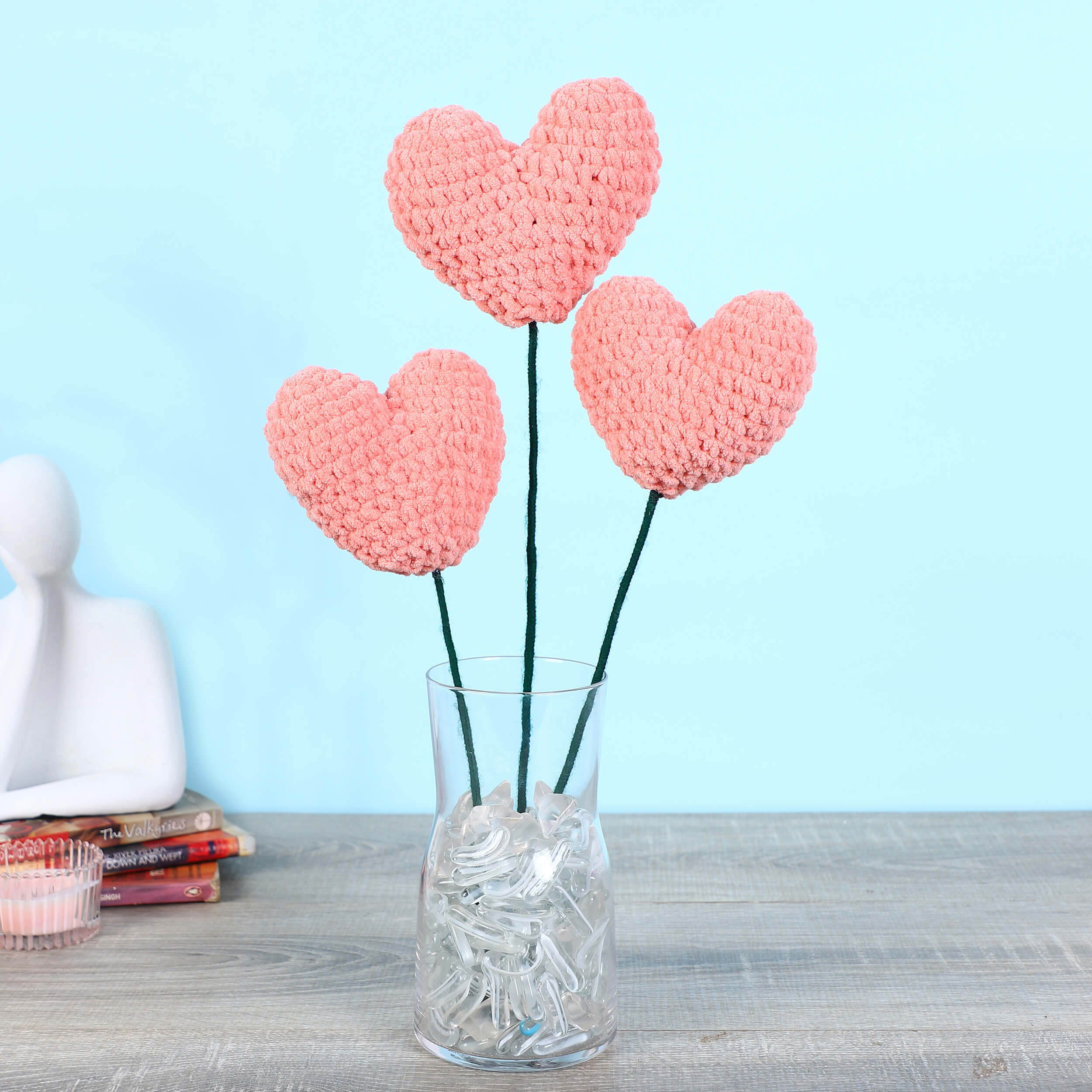 Handmade Amigurumi Heart on a Bendable Stick - Blush