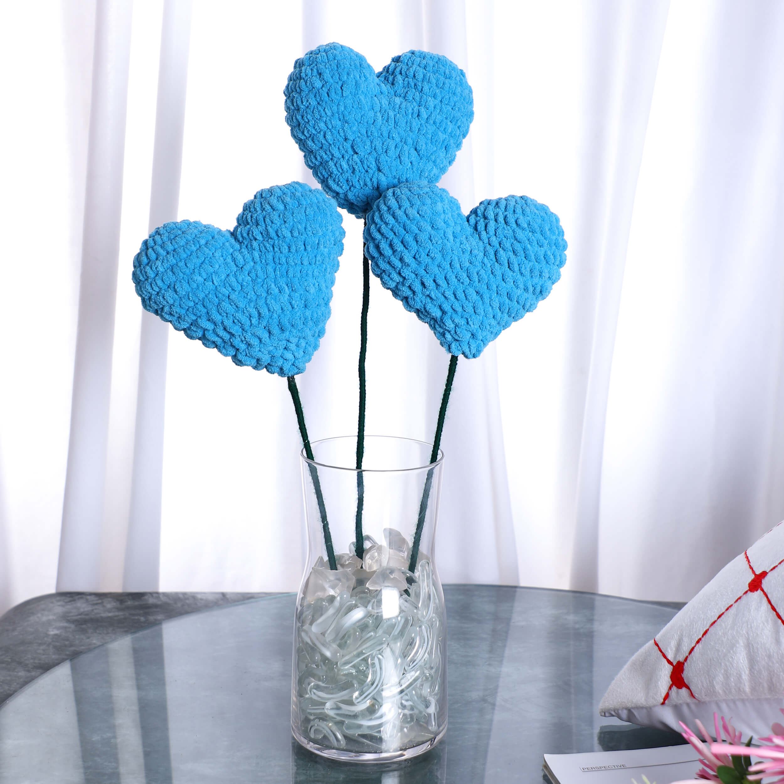 Handmade Amigurumi Heart on a Bendable Stick - Turquoise