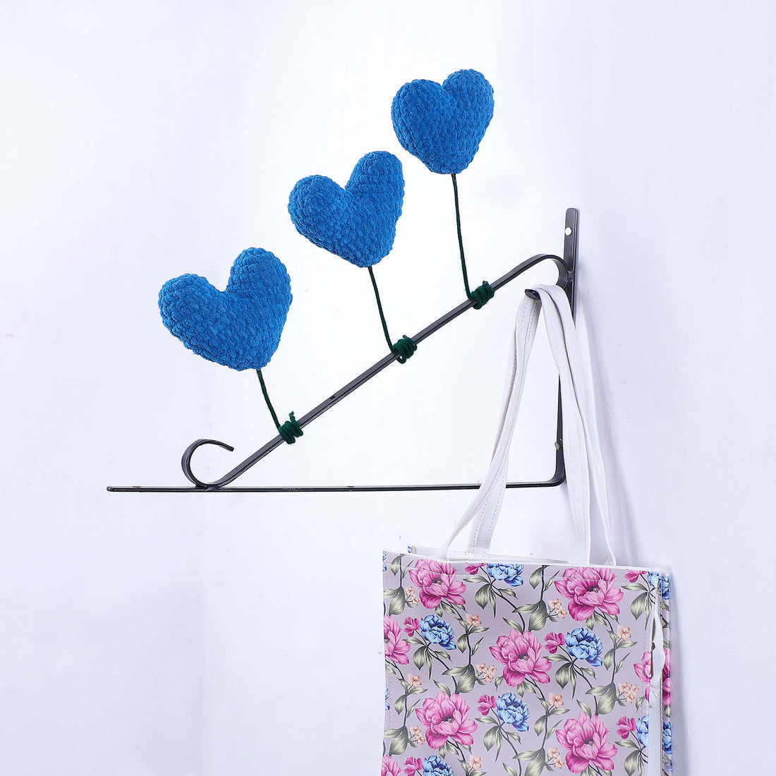 Handmade Amigurumi Heart on a Bendable Stick - Marine Blue