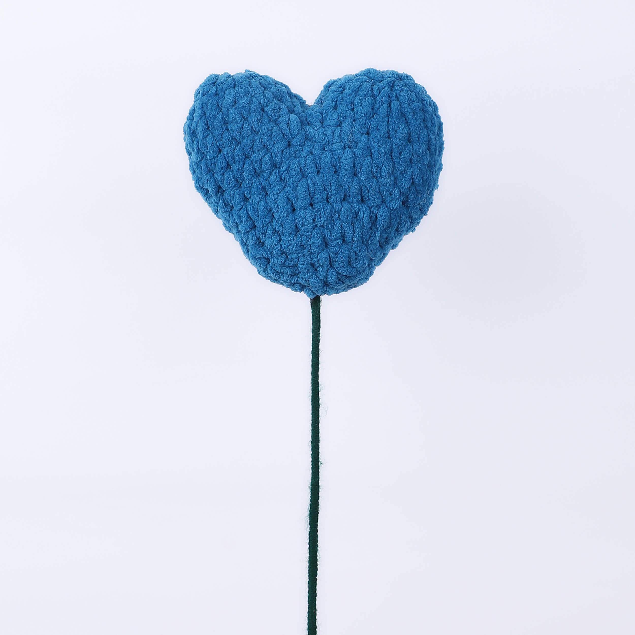 Handmade Amigurumi Heart on a Bendable Stick - Marine Blue