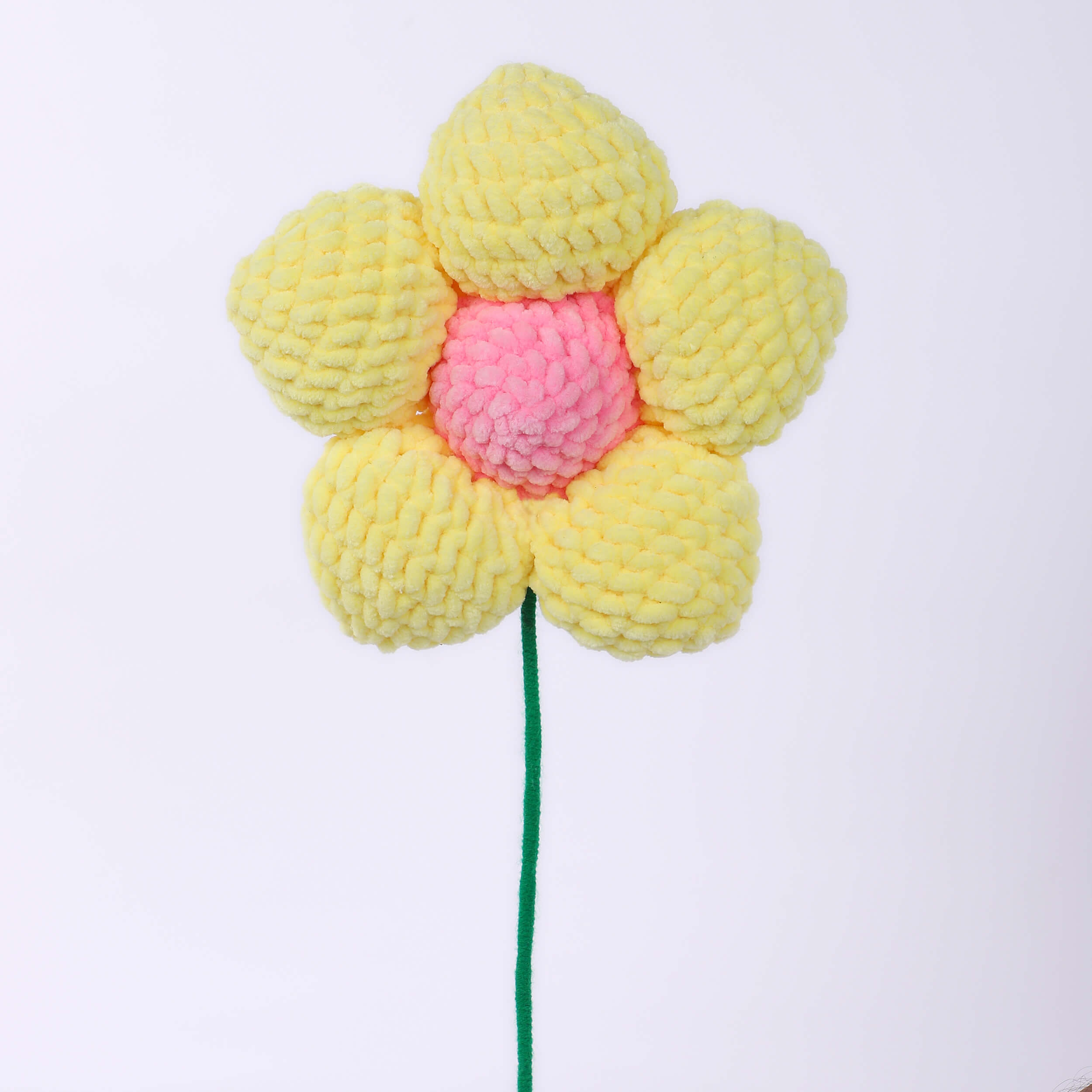 Handmade Amigurumi Flower with Bendable Stem - Yellow/Pink