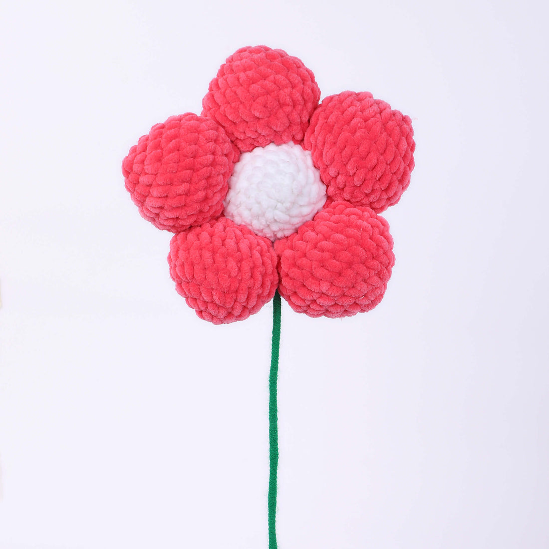 Handmade Amigurumi Flower with Bendable Stem - Fuchsia/White