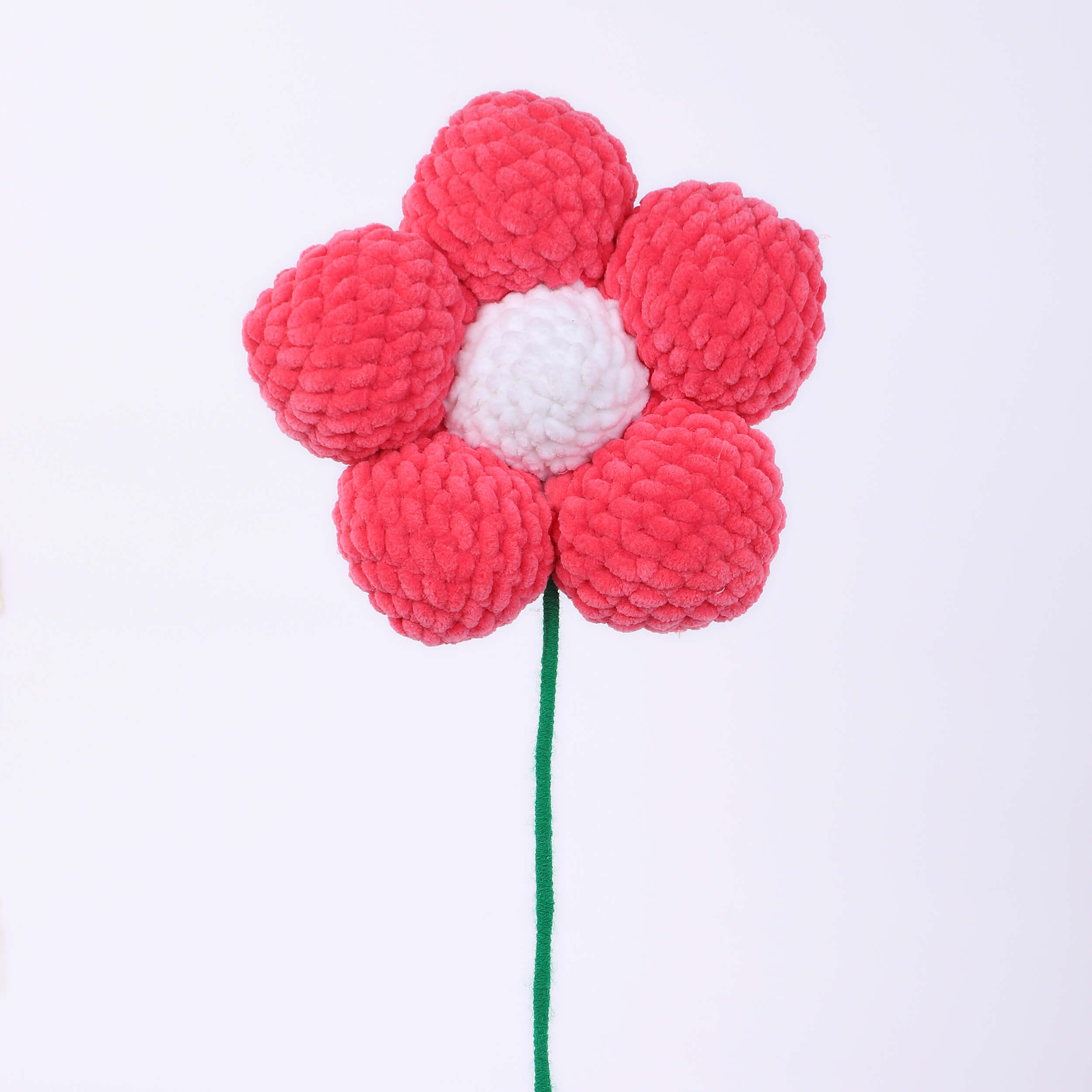Handmade Amigurumi Flower with Bendable Stem - Fuchsia/White