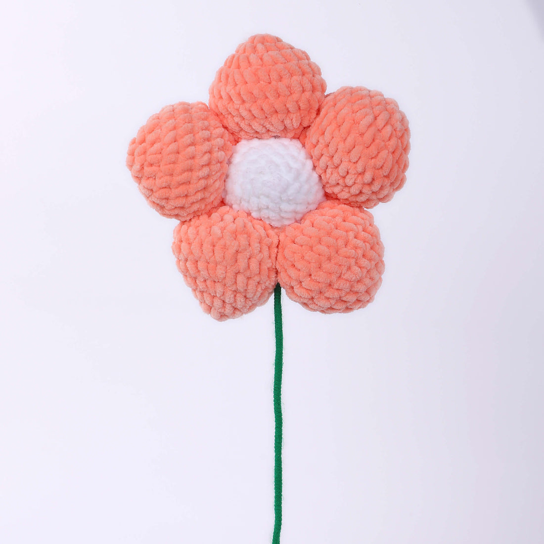 Handmade Amigurumi Flower with Bendable Stem - Peach/White