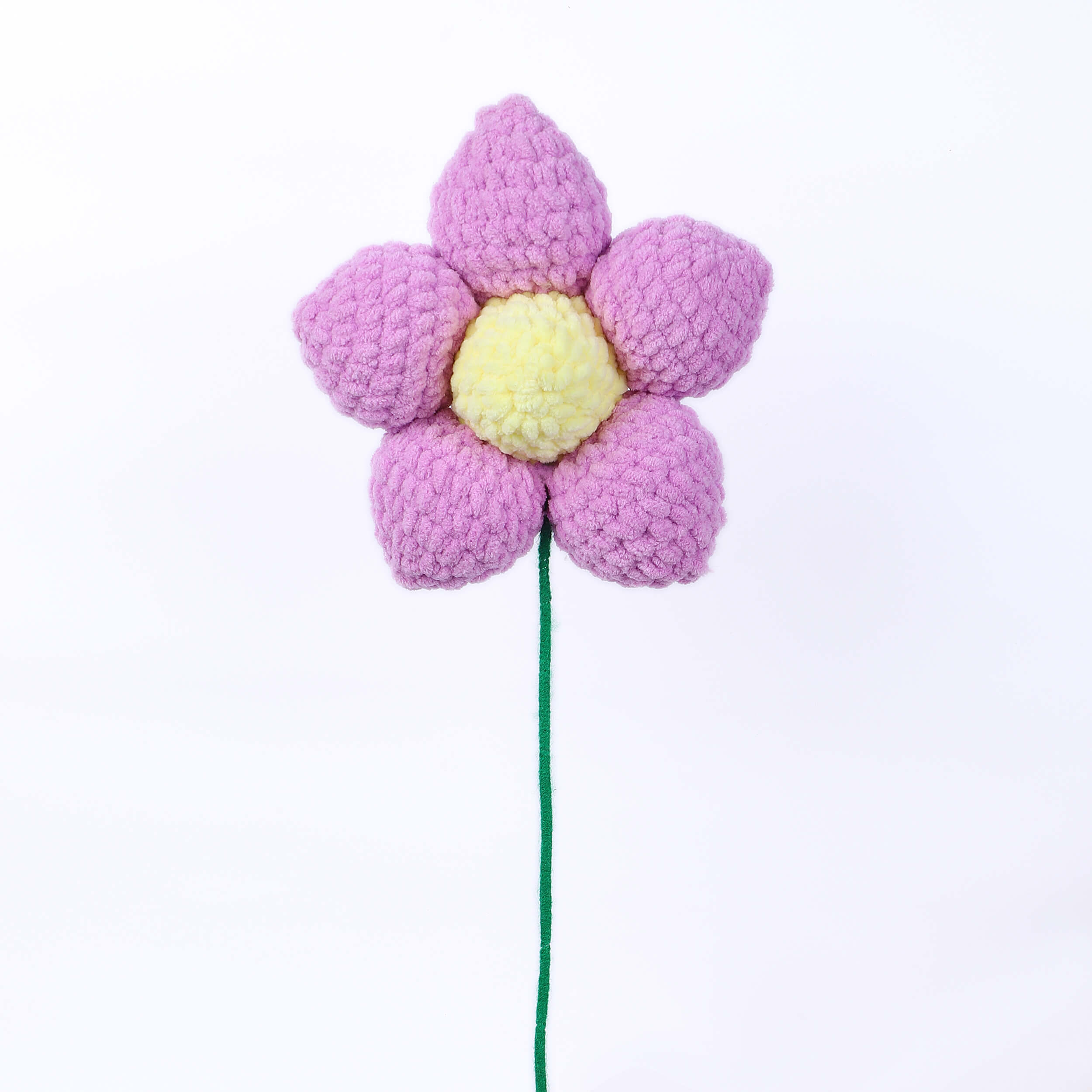 Handmade Amigurumi Flower with Bendable Stem - Lilac/Yellow