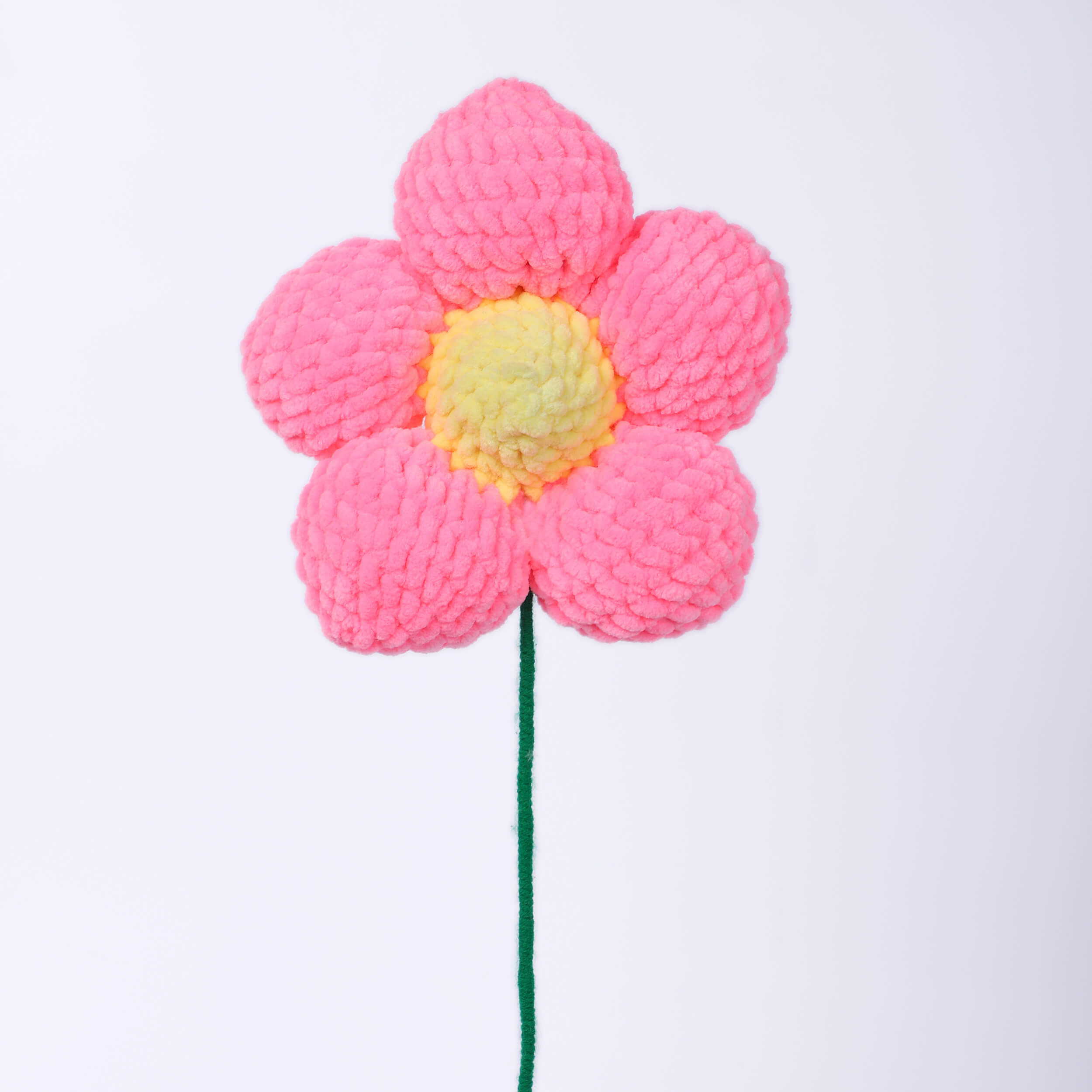 Handmade Amigurumi Flower with Bendable Stem - Neon Pink/Yellow