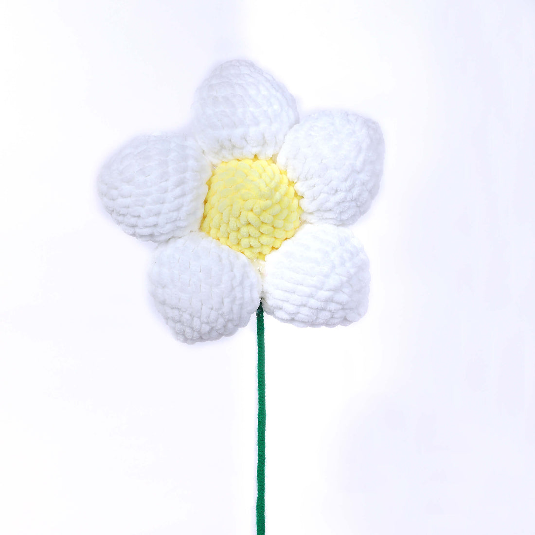 Handmade Amigurumi Flower with Bendable Stem - White/Yellow