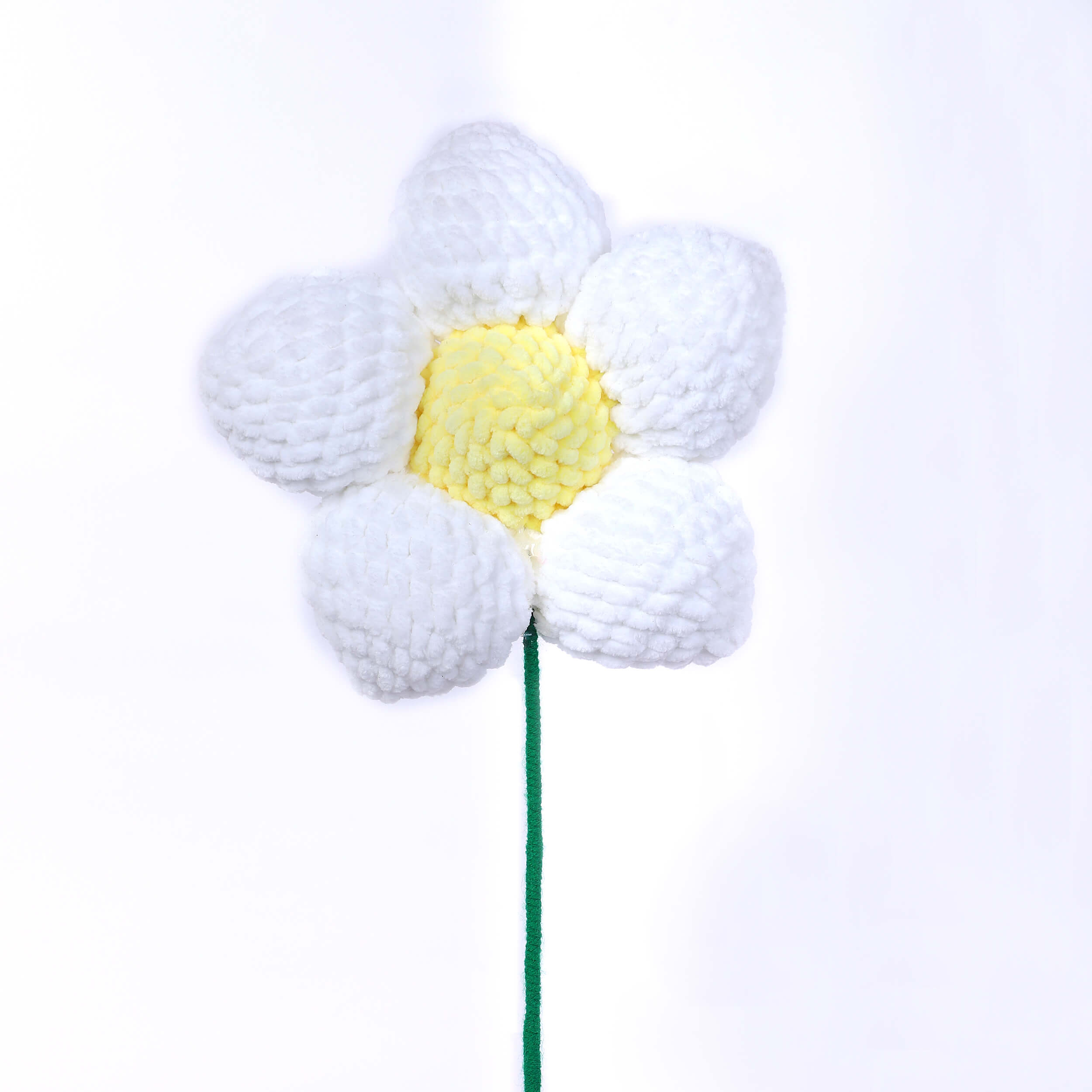 Handmade Amigurumi Flower with Bendable Stem - White/Yellow