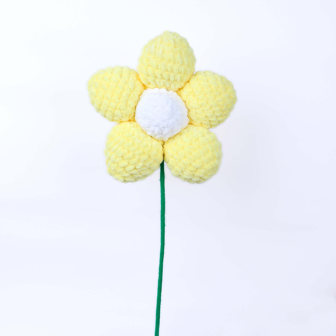Handmade Amigurumi Flower with Bendable Stem - Yellow/White