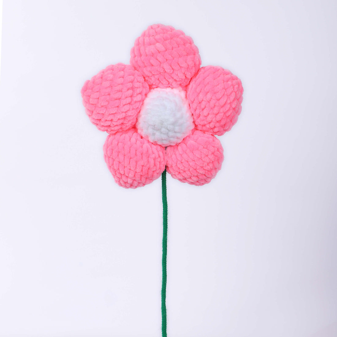Handmade Amigurumi Flower with Bendable Stem - Pink/White