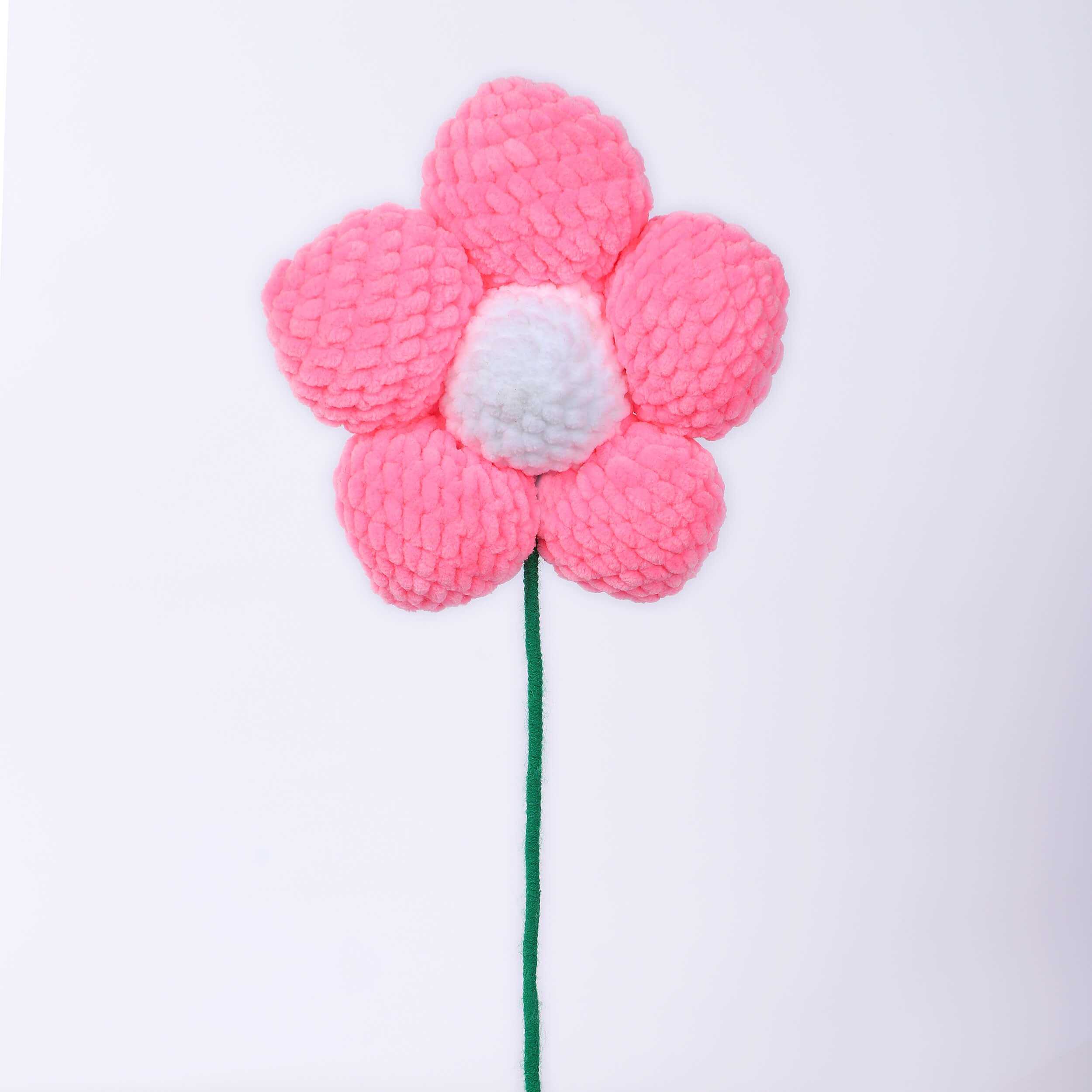 Handmade Amigurumi Flower with Bendable Stem - Pink/White